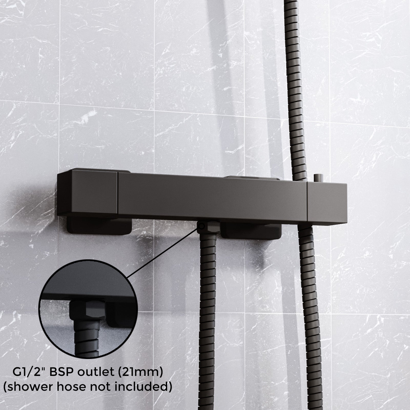 Square Matte Black  Thermostatic Shower Bar Valve with Single Outlet