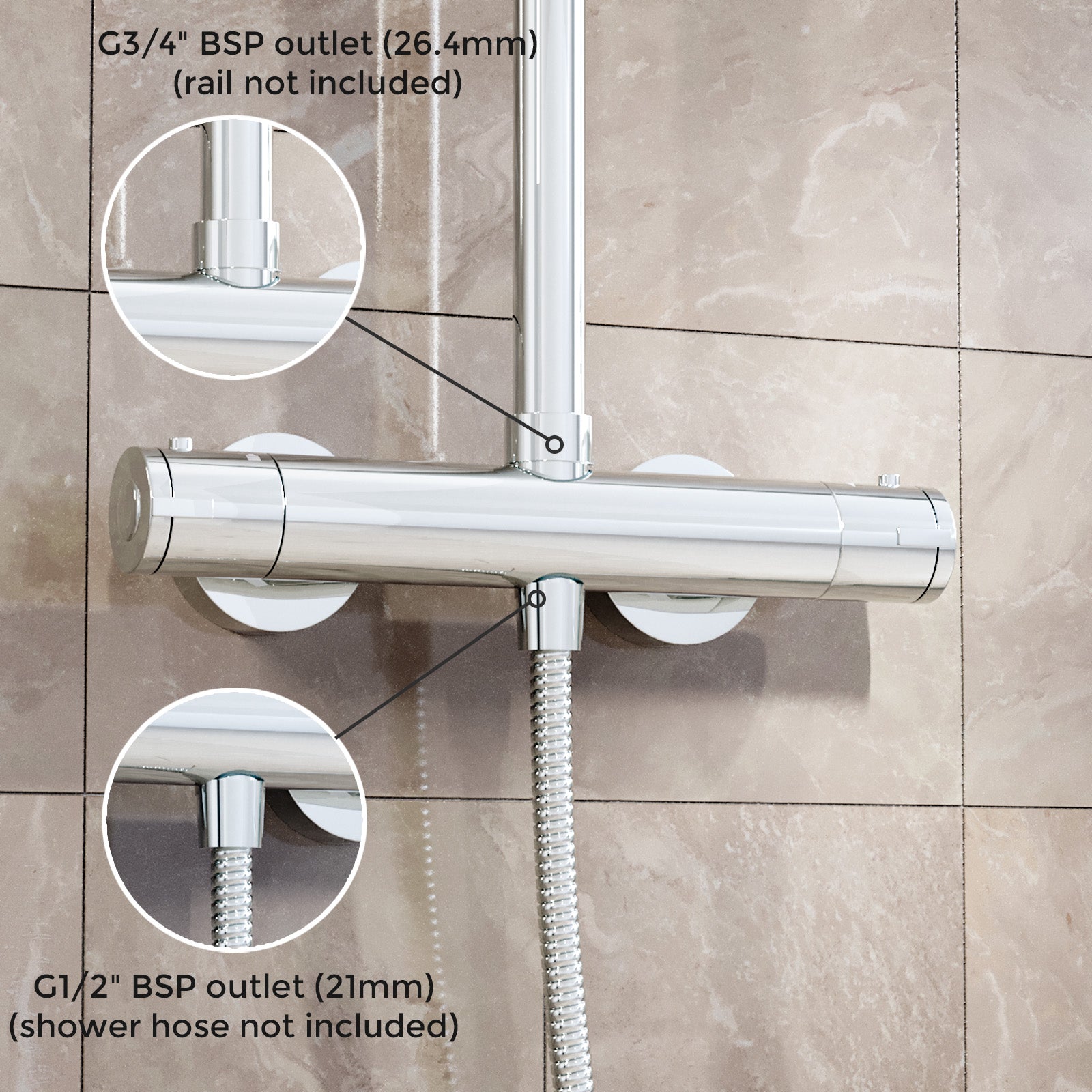 Modern Chrome Round Exposed Thermostatic Shower Mixer Bar Valve
