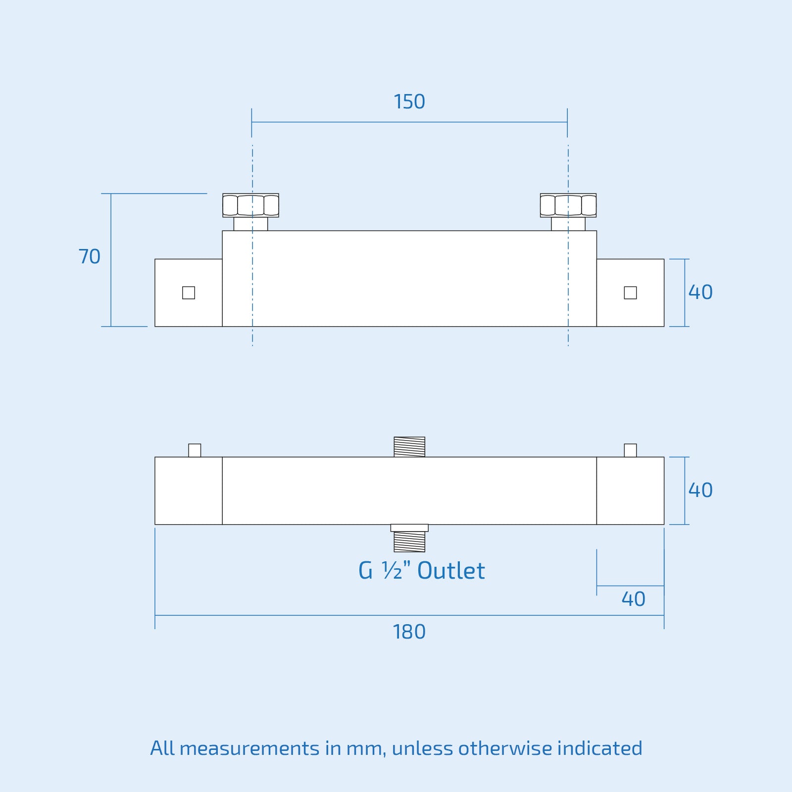 Modern Round Chrome Exposed Thermostatic Shower Mixer Bar Valve Wall Mounted with TOP 3/4" and Bottom 1/2" BSP