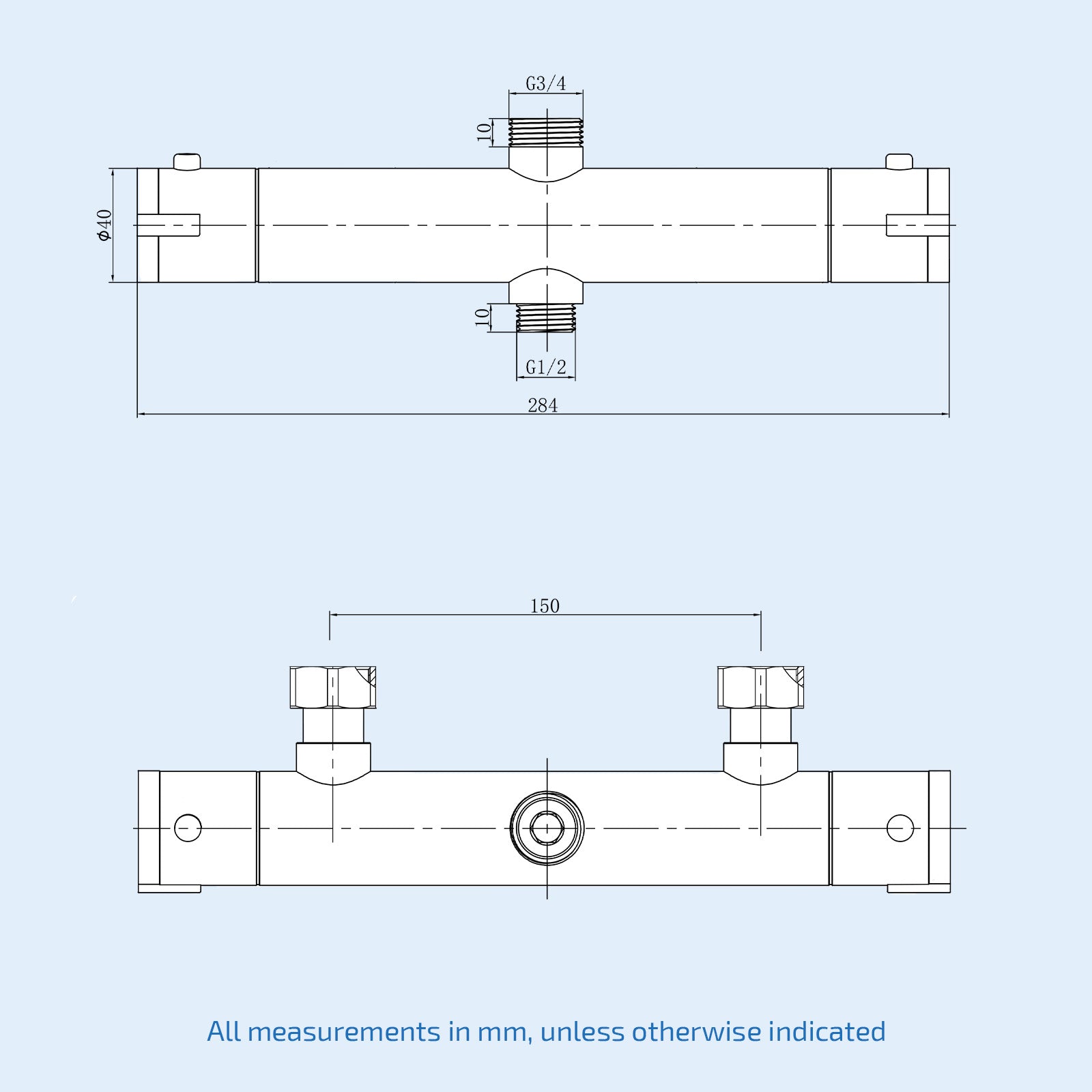 Modern Round Chrome Exposed Thermostatic Shower Mixer Bar Valve Anti Scald with Top 3/4" and Bottom 1/2" BSP