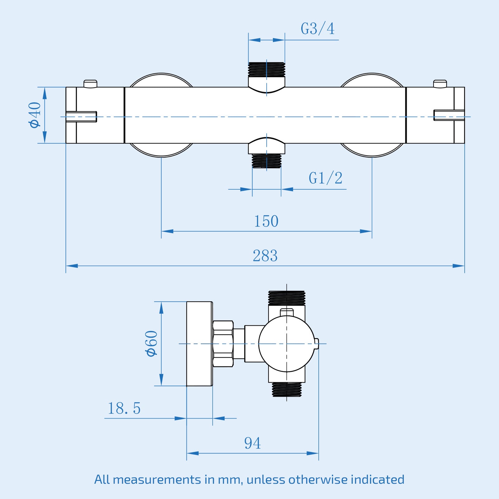 Modern Chrome Round Exposed Thermostatic Shower Mixer Bar Valve