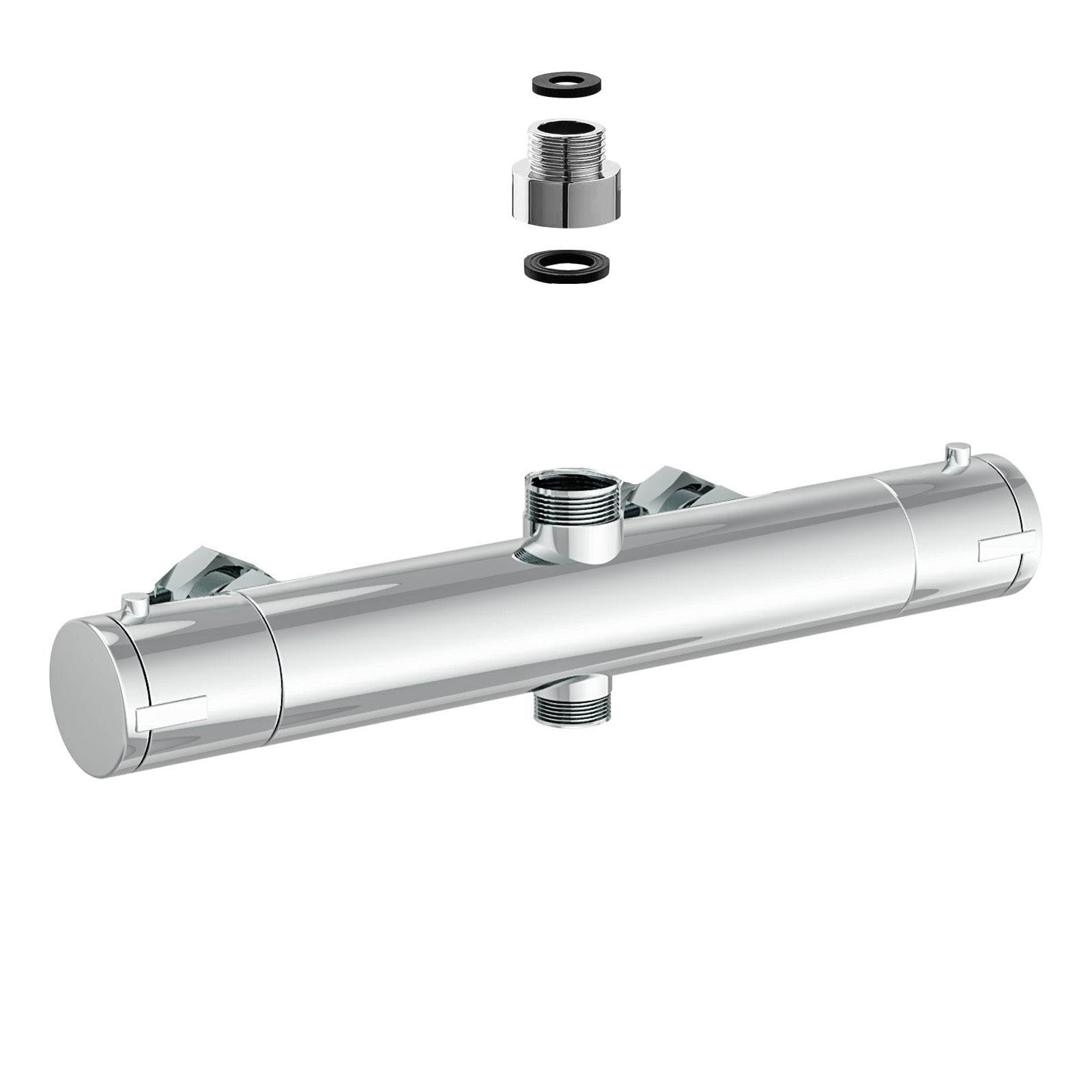 Modern Round Chrome Exposed Thermostatic Shower Mixer Bar Valve Anti Scald with Top 3/4" and Bottom 1/2" BSP