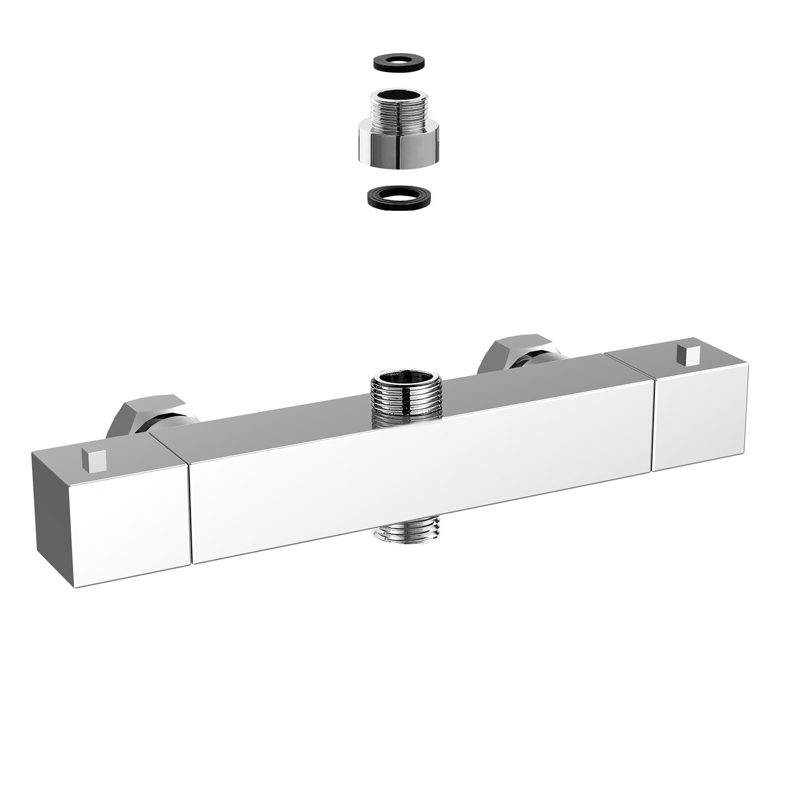 Modern Square Chrome Exposed Thermostatic Shower Mixer Bar Valve Wall Mounted with TOP 3/4" and Bottom 1/2" BSP