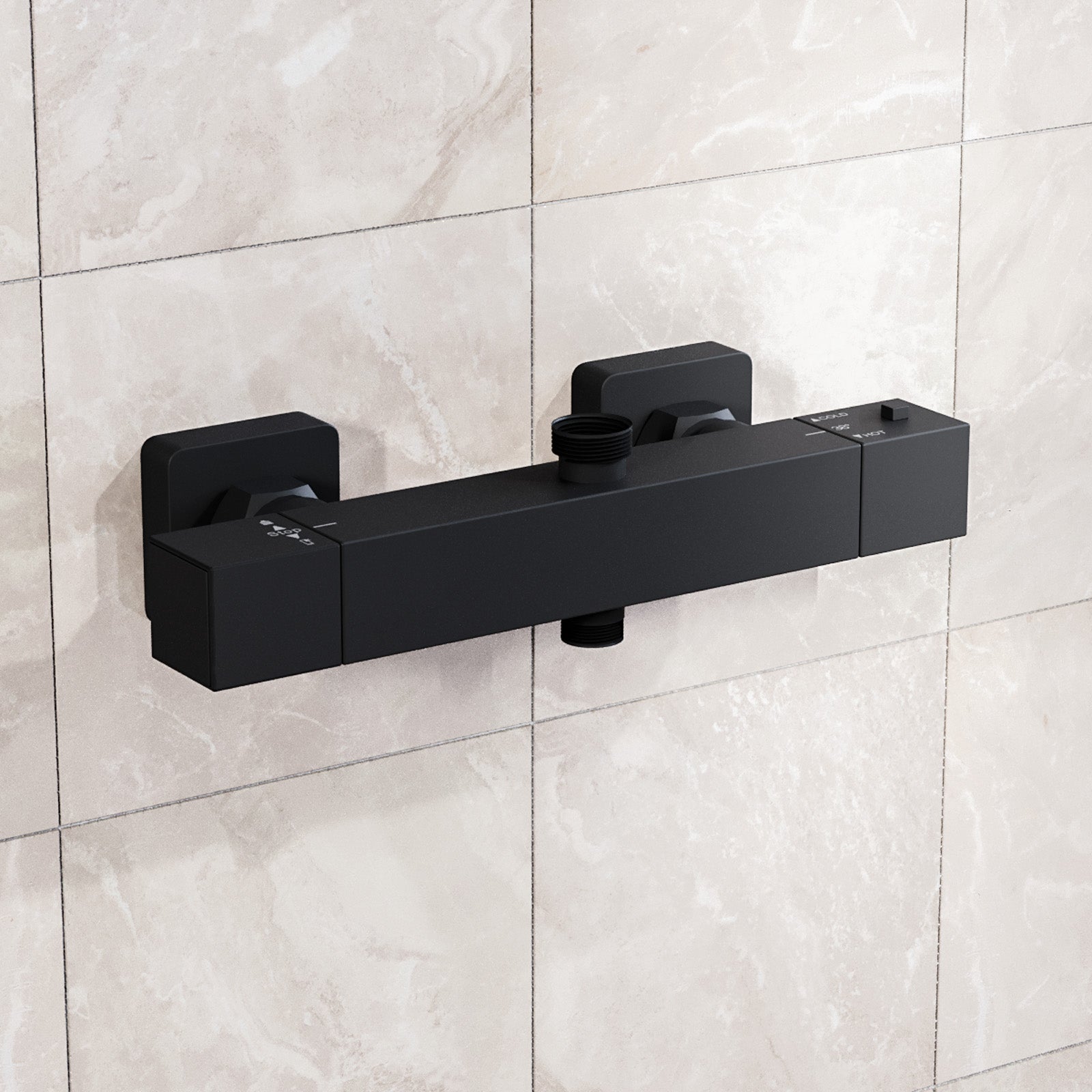 Square Modern Matte Black Exposed Thermostatic Shower Mixer Bar Valve