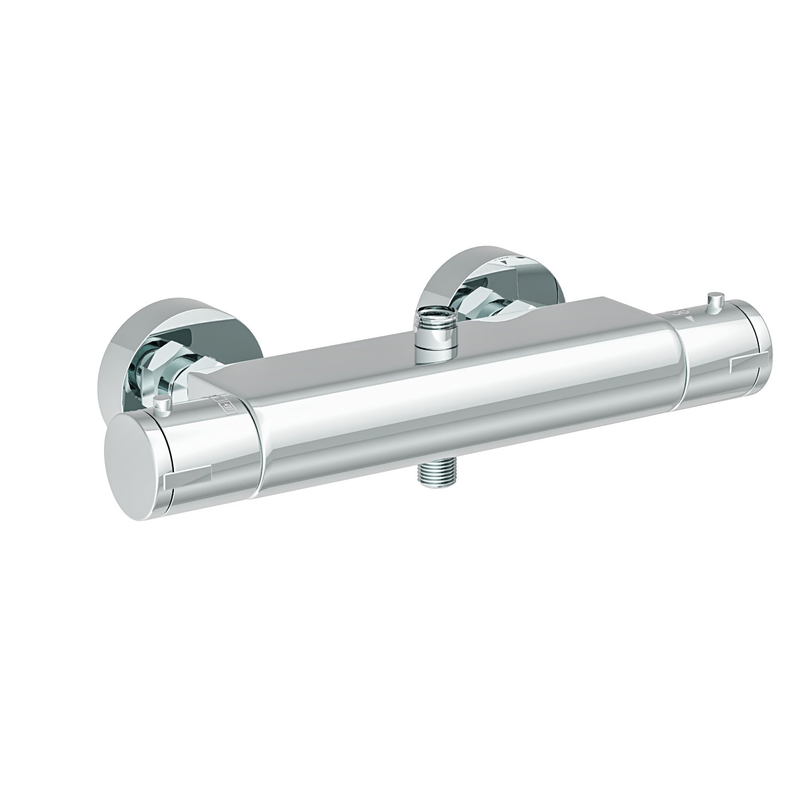 Round Chrome Thermostatic Shower Bar Valve Double Outlet Wall Mounted