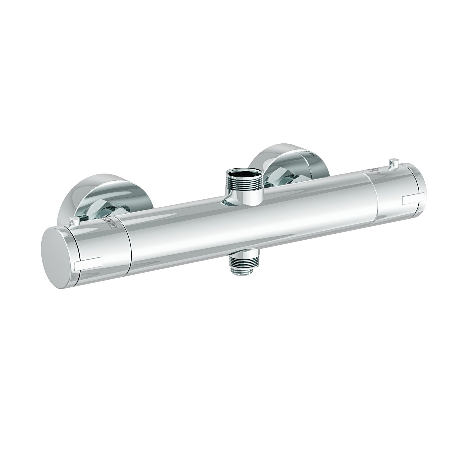 Round Chrome Thermostatic Shower Bar Valve Double Outlet Wall Mounted