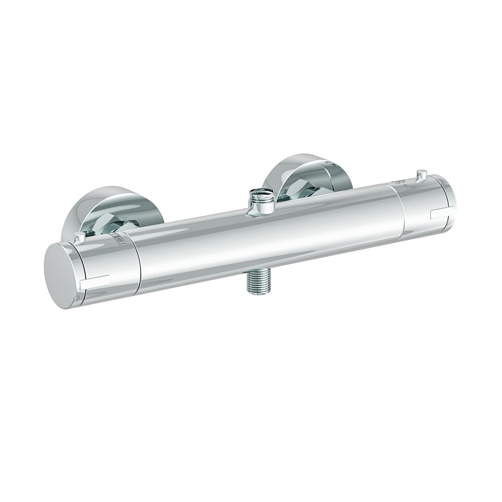 Round Chrome Thermostatic Shower Bar Valve Double Outlet Wall Mounted