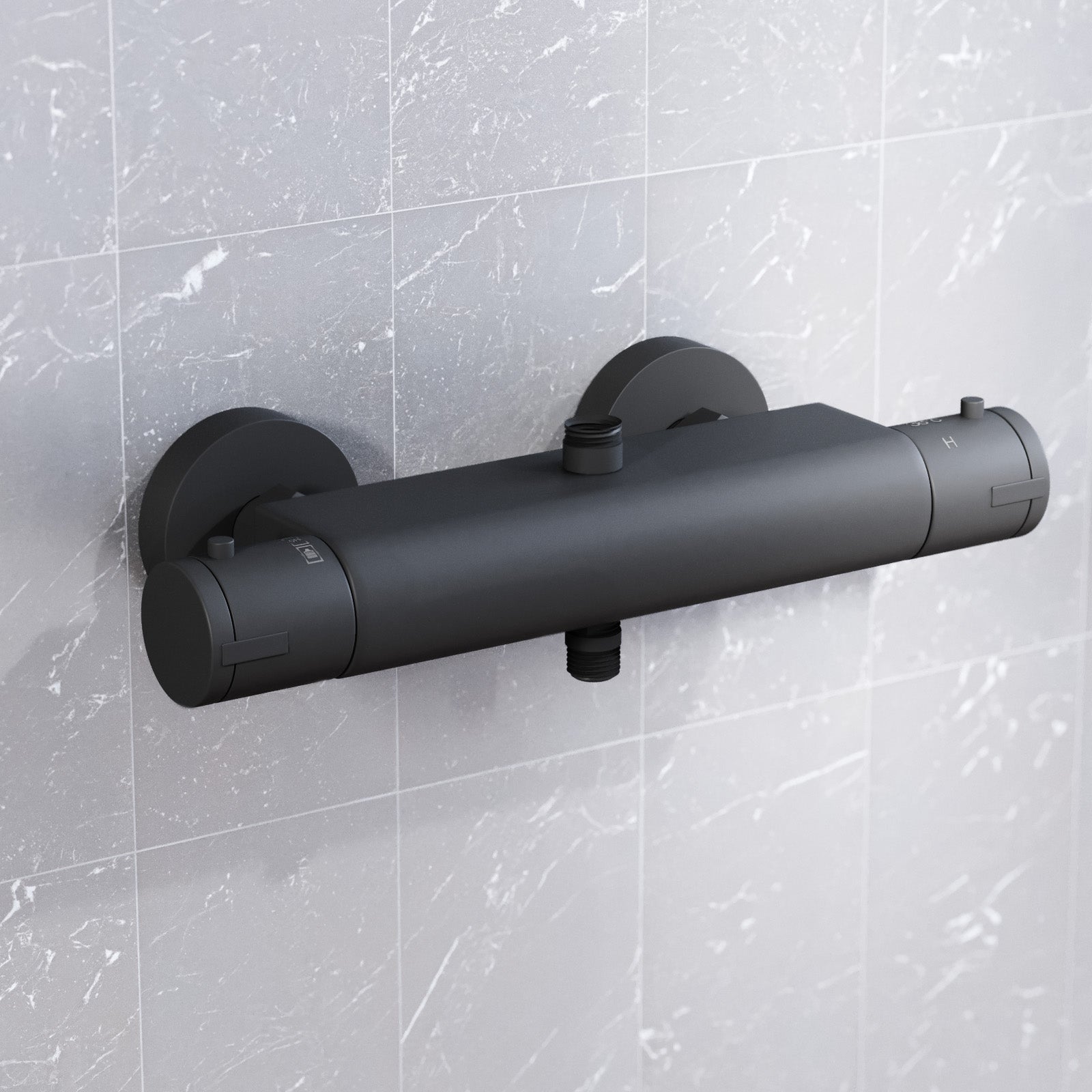 Round Matte Black Thermostatic Shower Bar Valve Double Outlet