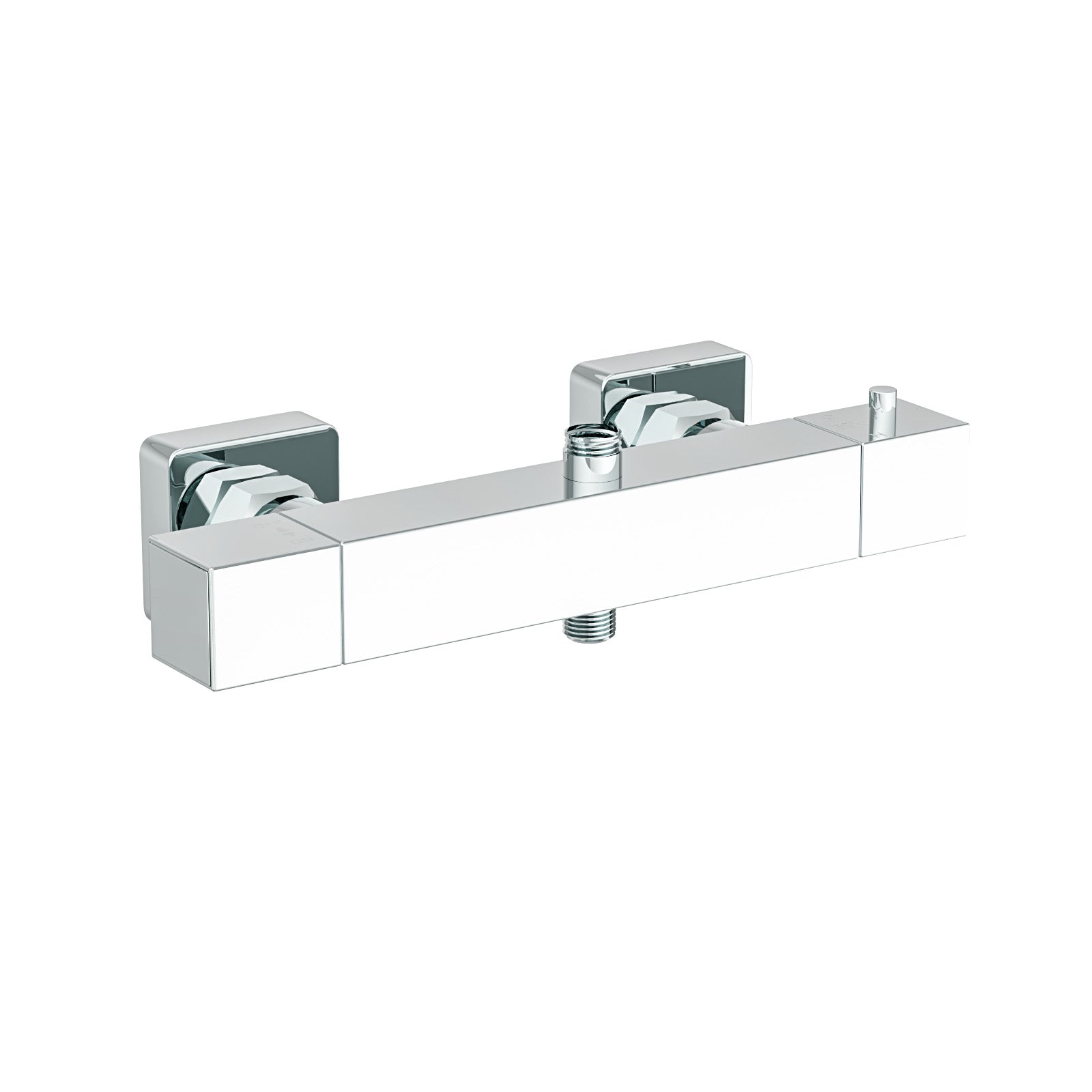 Square Chrome Thermostatic Shower Bar Valve Double Outlet Wall Mounted