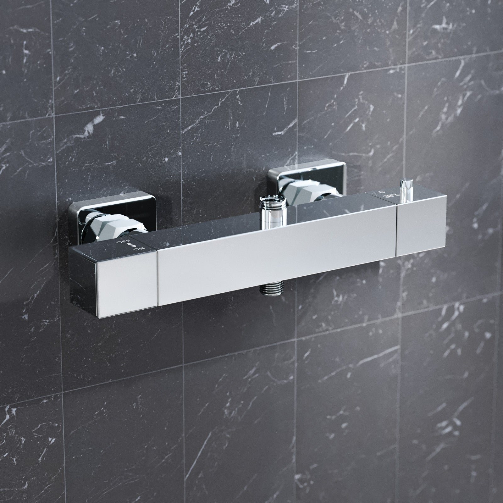 Square Chrome Thermostatic Shower Bar Valve Double Outlet Wall Mounted