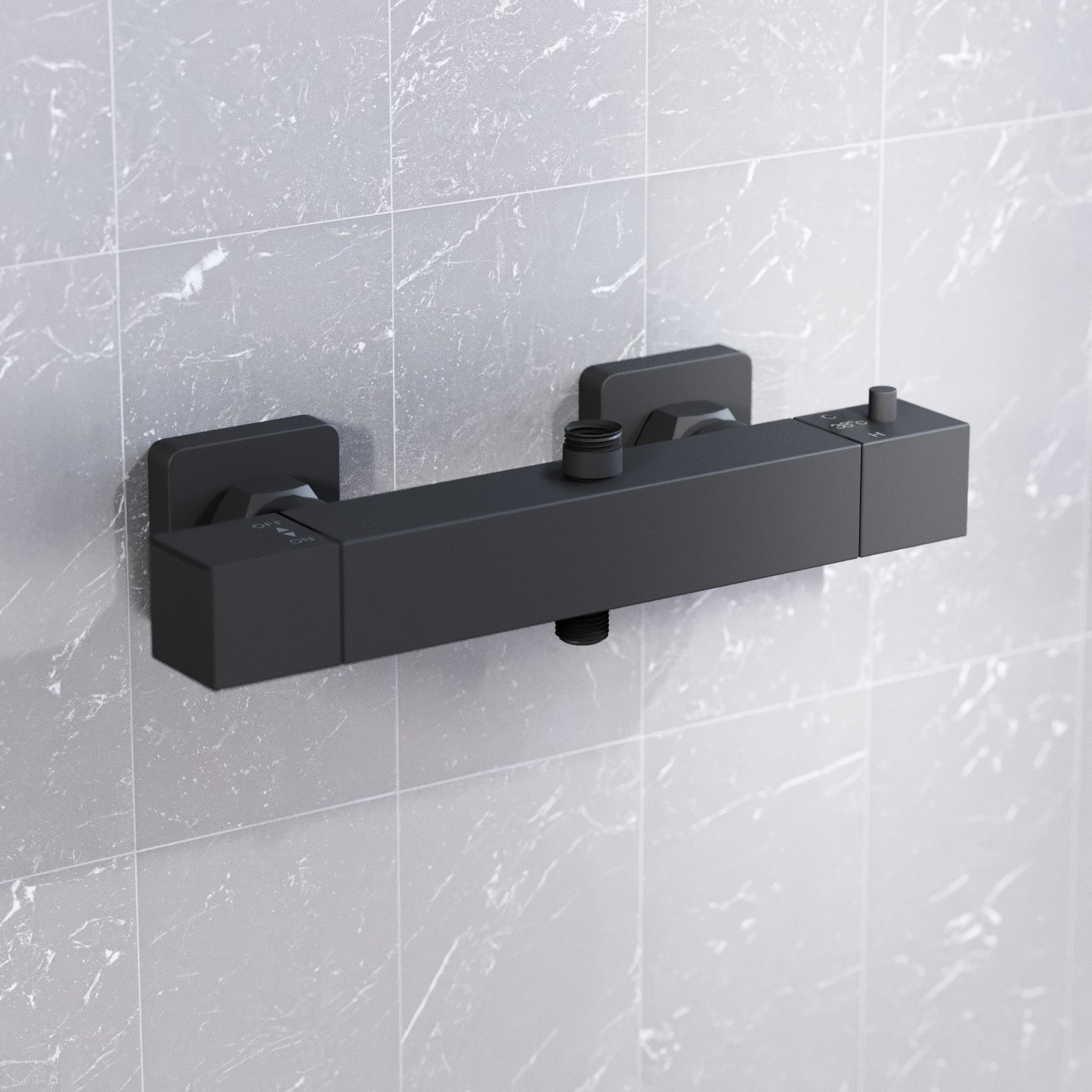 Square Matte Black Thermostatic Shower Bar Valve Double Outlet