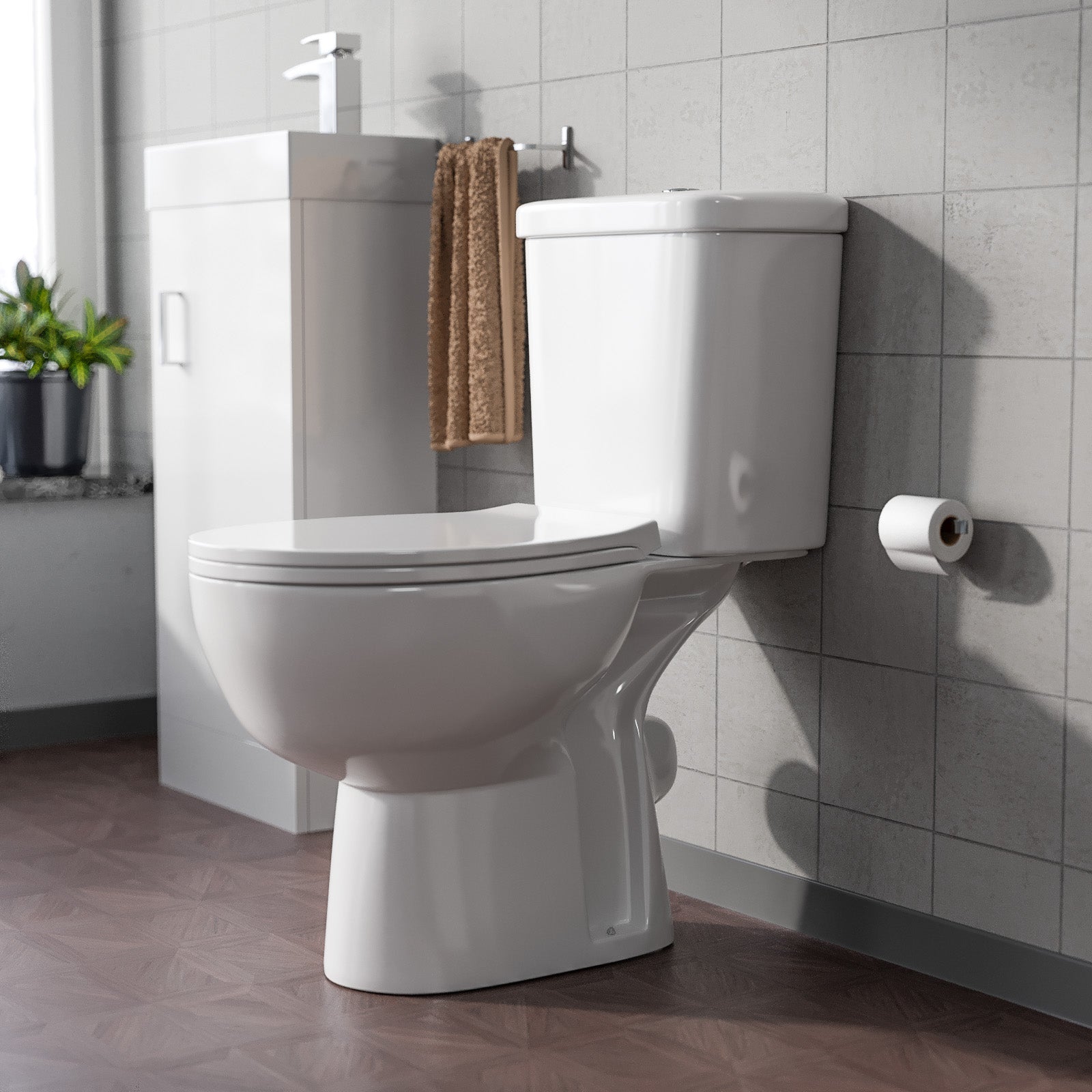 Close Coupled Round Toilet With Soft Close Seat White