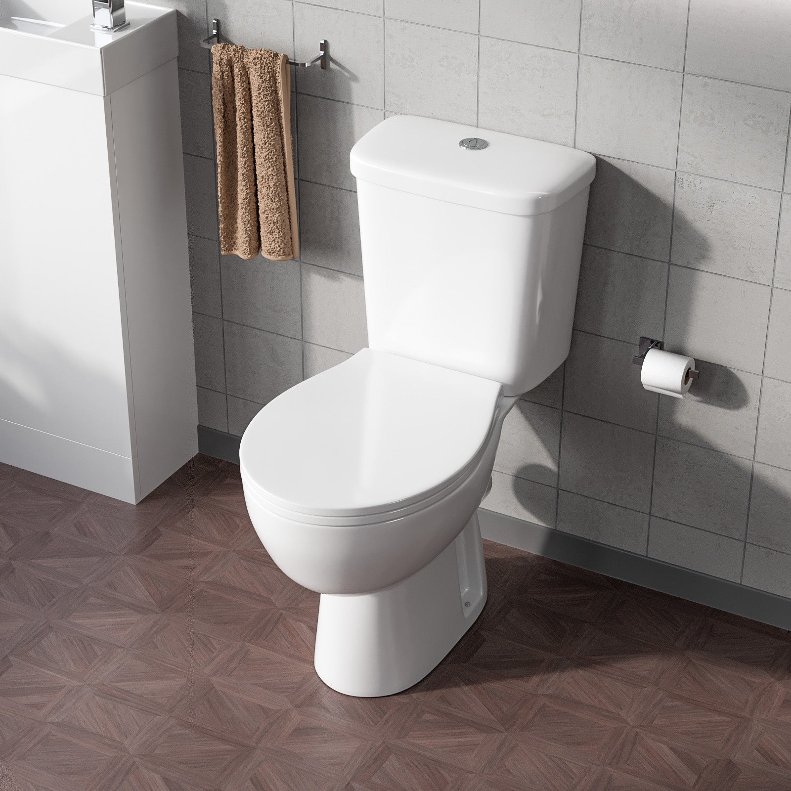 Close Coupled Round Toilet With Soft Close Seat White