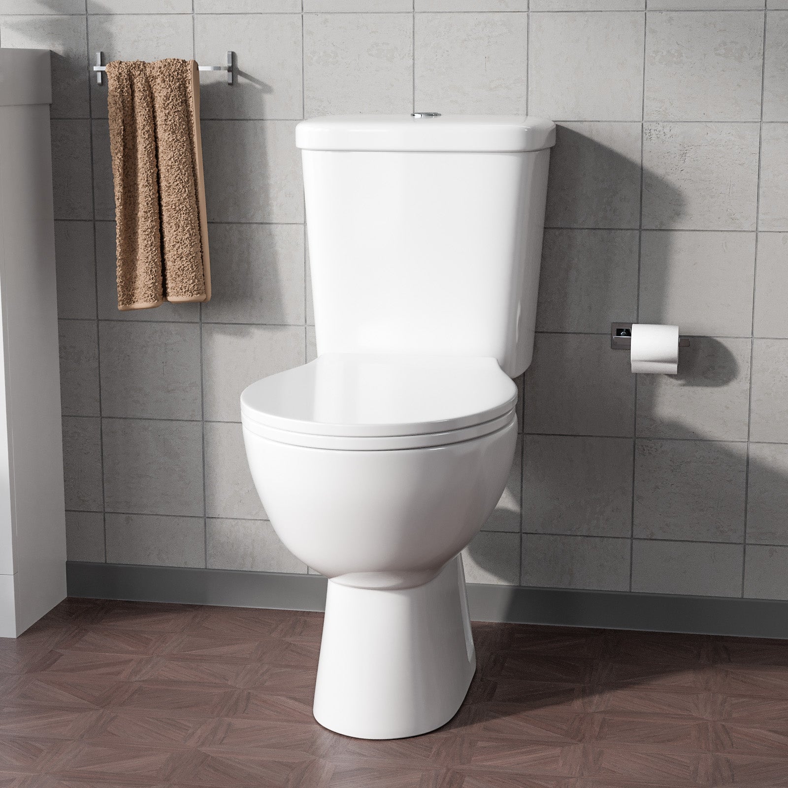 Close Coupled Round Toilet With Soft Close Seat White