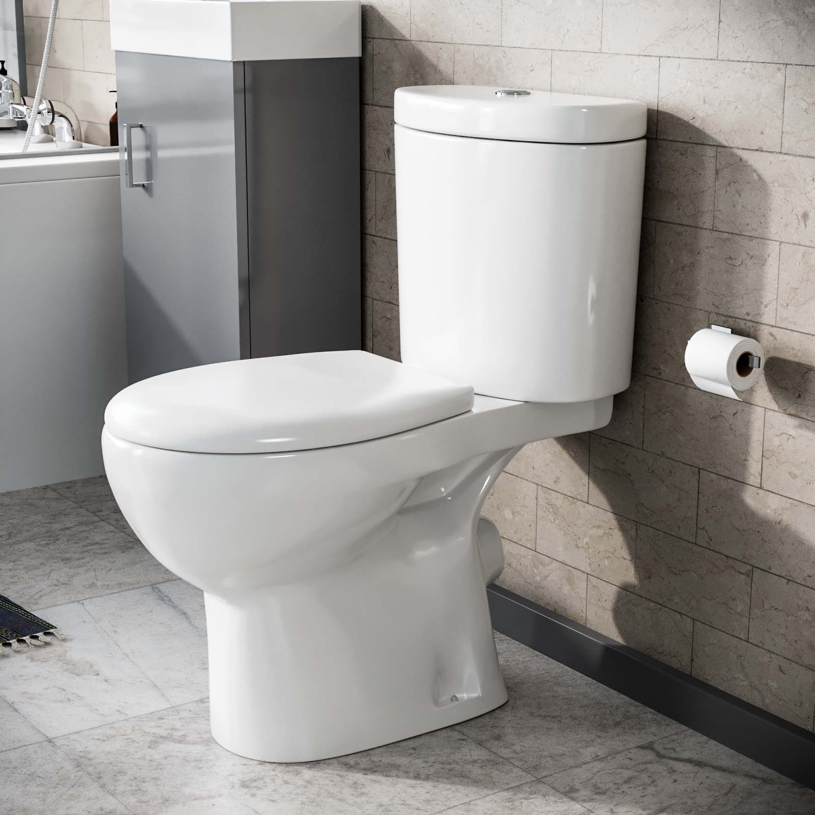 Close Coupled Round Toilet With Seat White