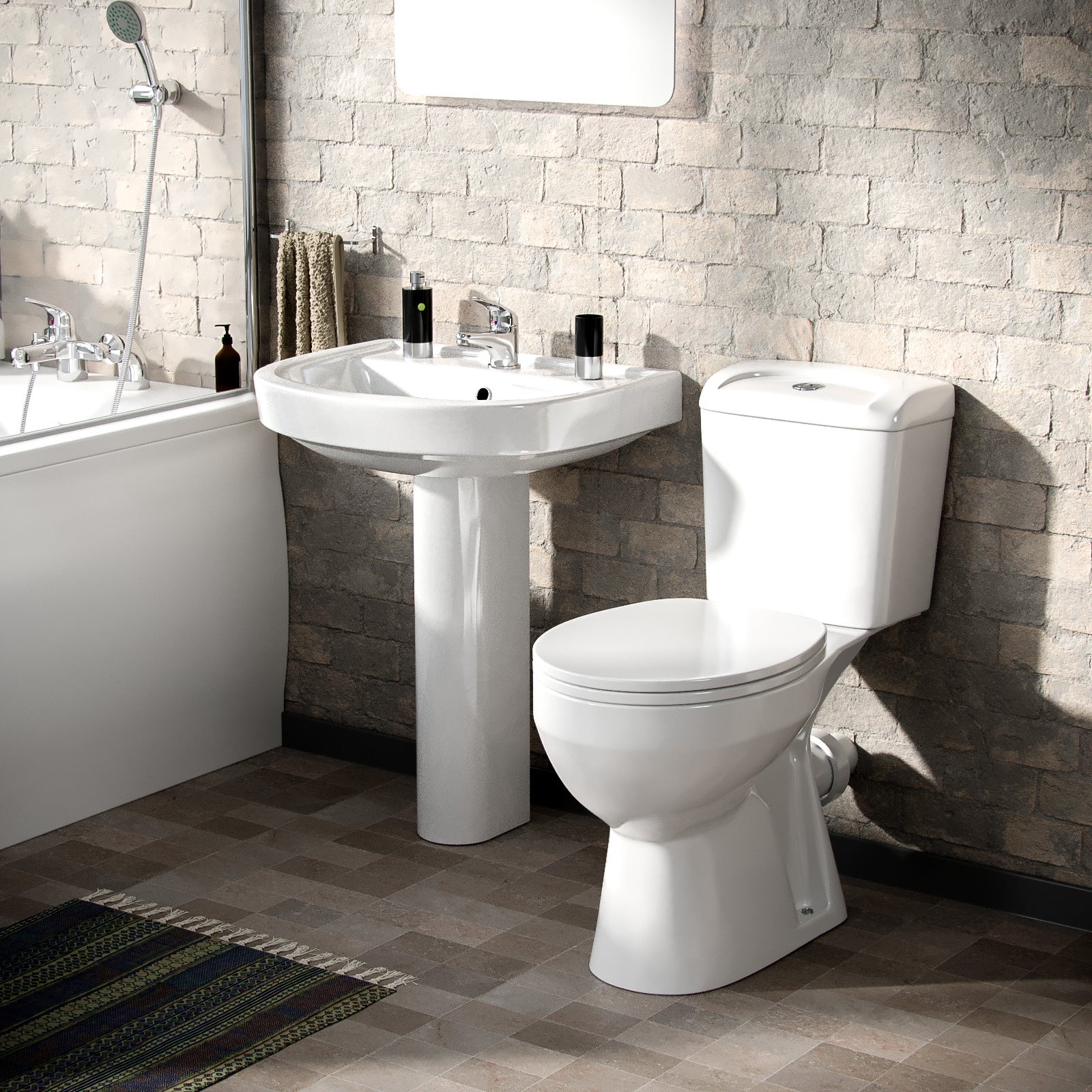 Bath Basin 1700mm Pedastal WC Toilet & Tap Set Complete Suite