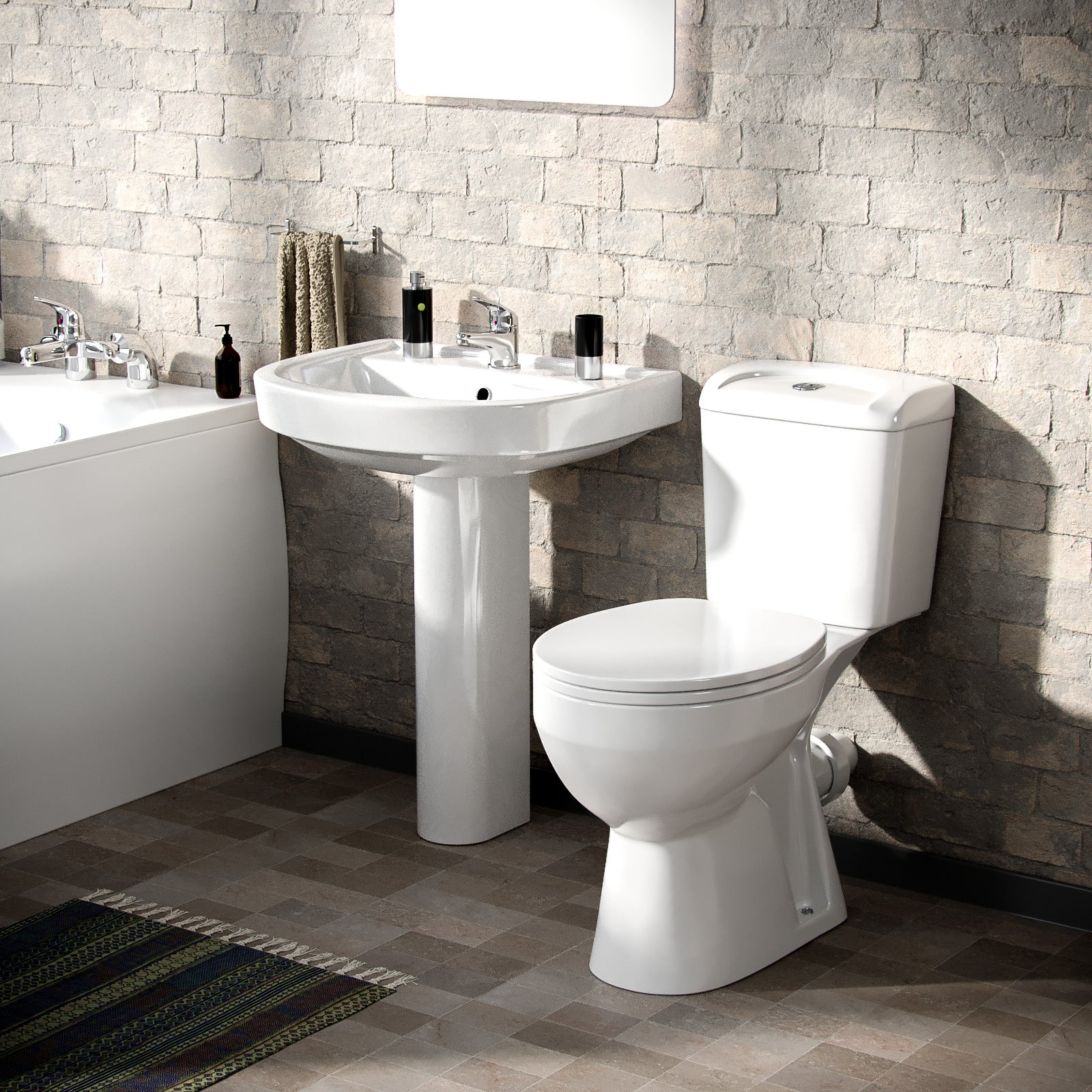 Omaha 3 Piece WC Toilet, Full Pedestal Basin and Round Bath Tub Bathroom Suite