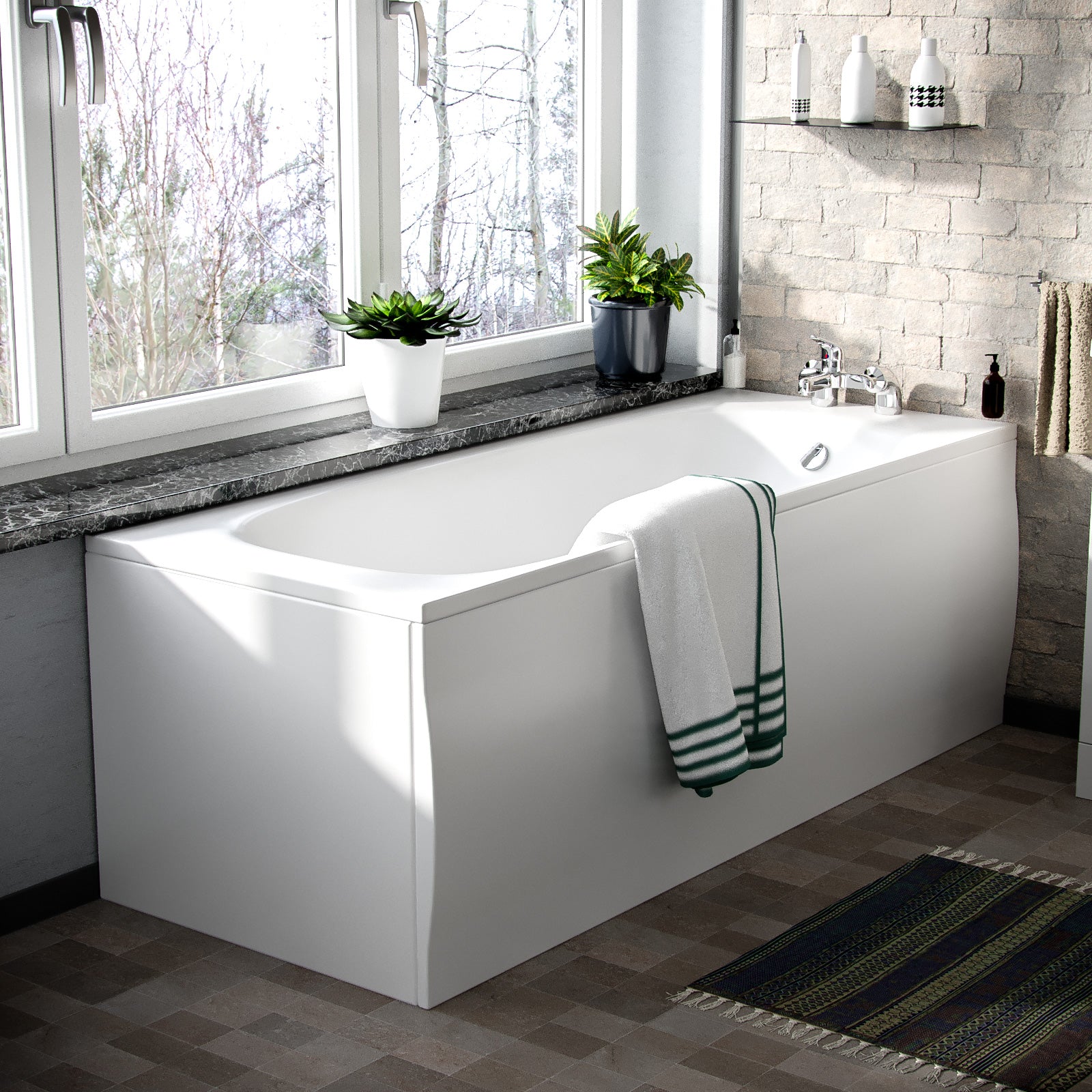 Senore 1700mm Straight Bath Vanity Basin Unit & Close Coupled Toilet White