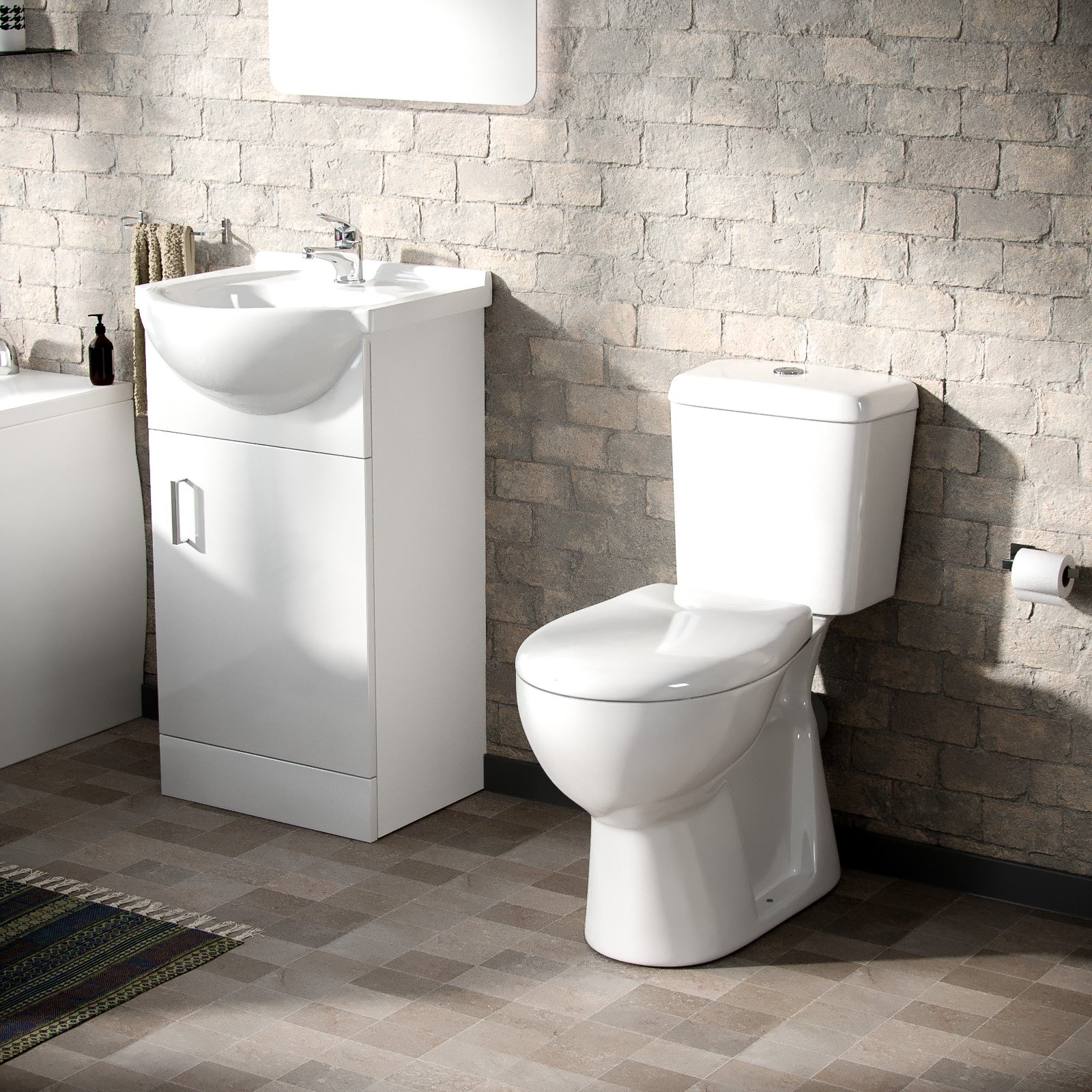 Nanuya Suite 1700mm Bathtub, 450mm White Basin Vanity & Close Coupled Toilet