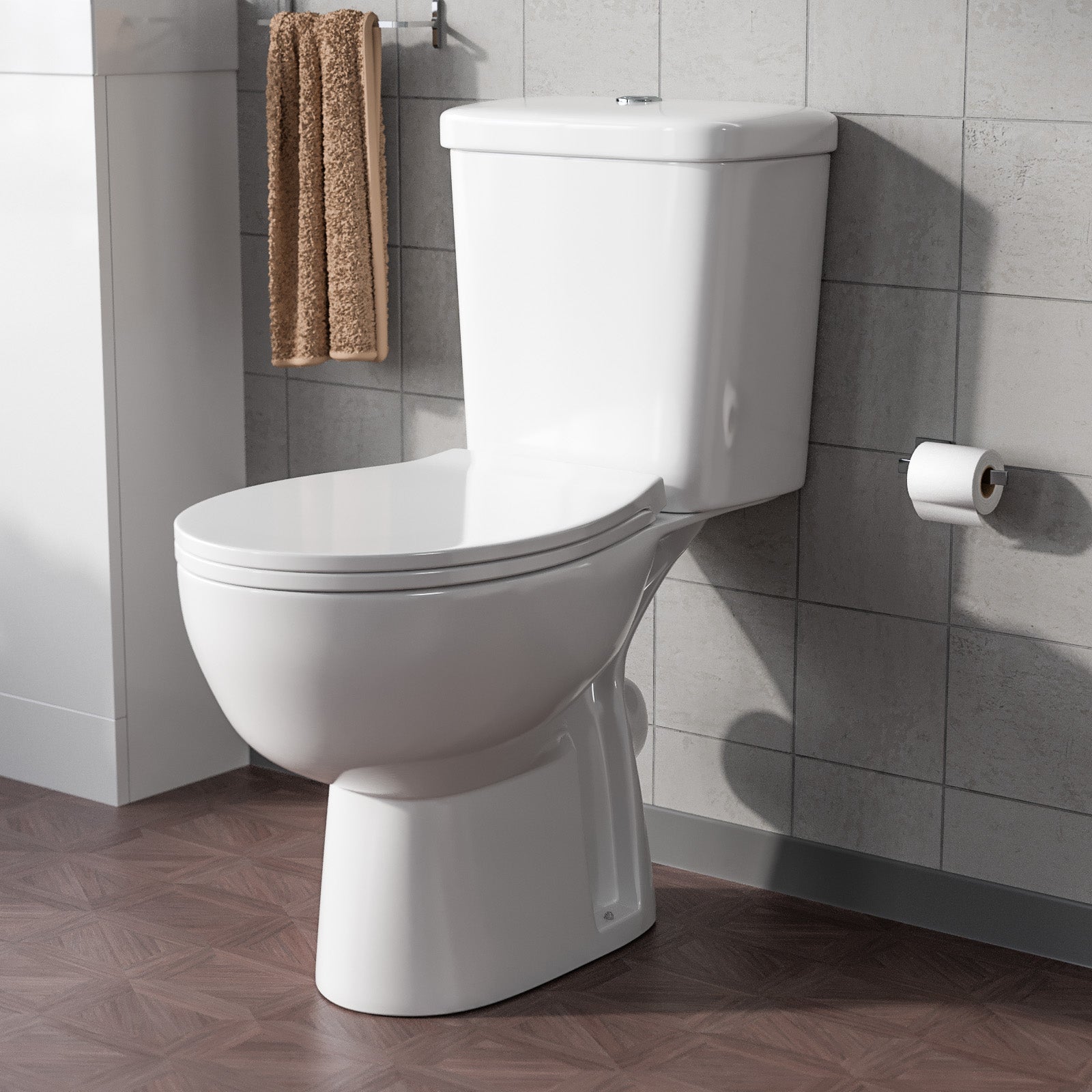 Close Coupled Round Toilet With Soft Close Seat White