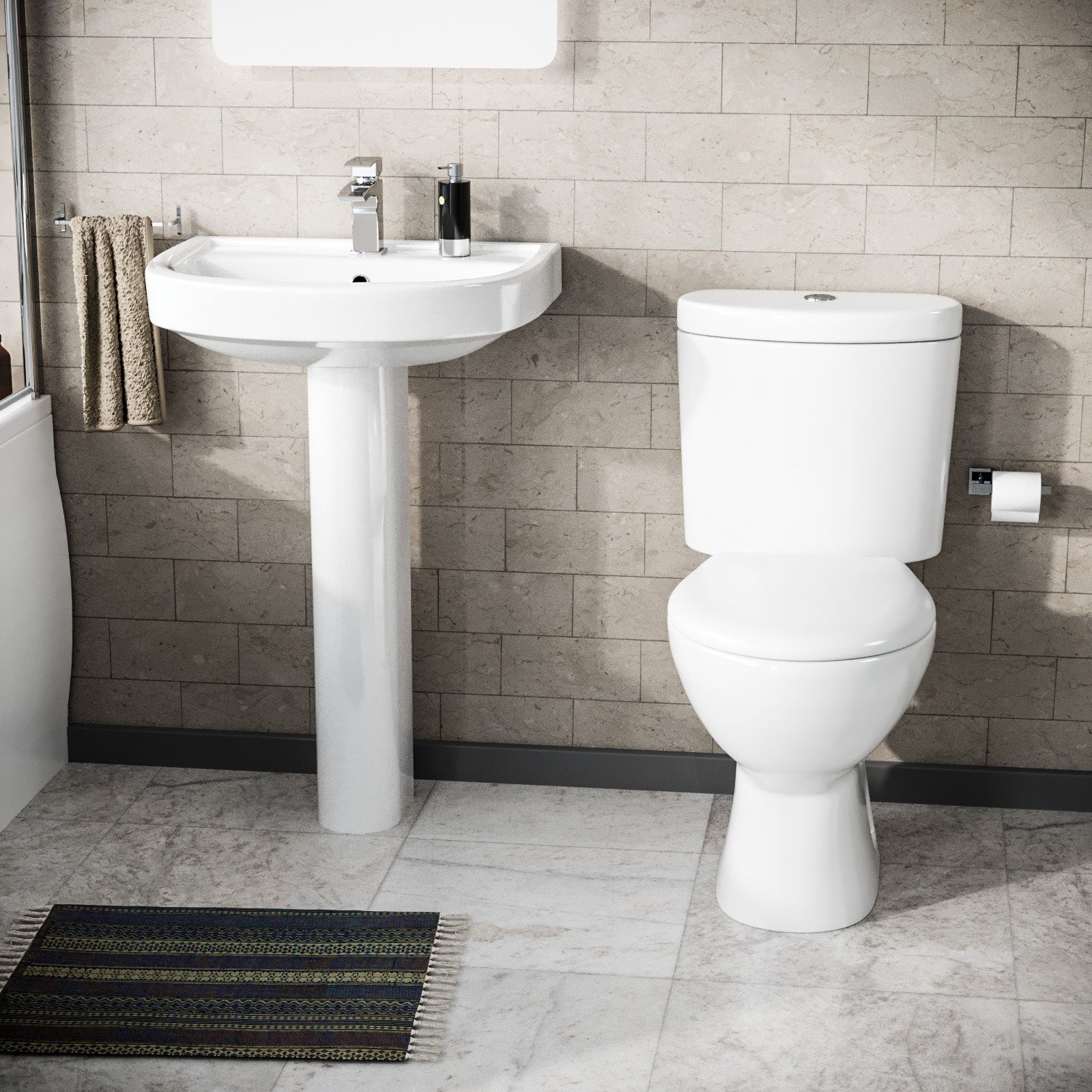 Cloakroom Close Coupled Toilet & 550mm Full Pedestal Basin White