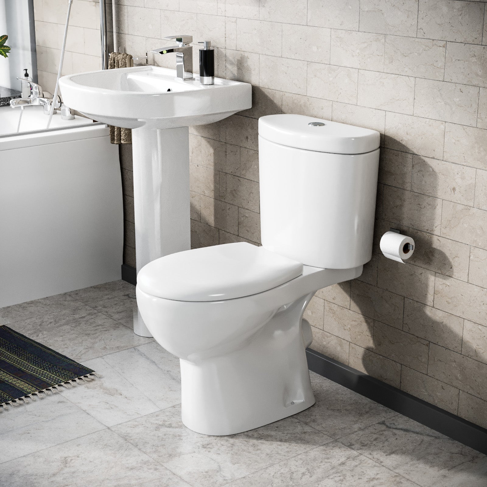 Cloakroom Close Coupled Toilet & 550mm Full Pedestal Basin White