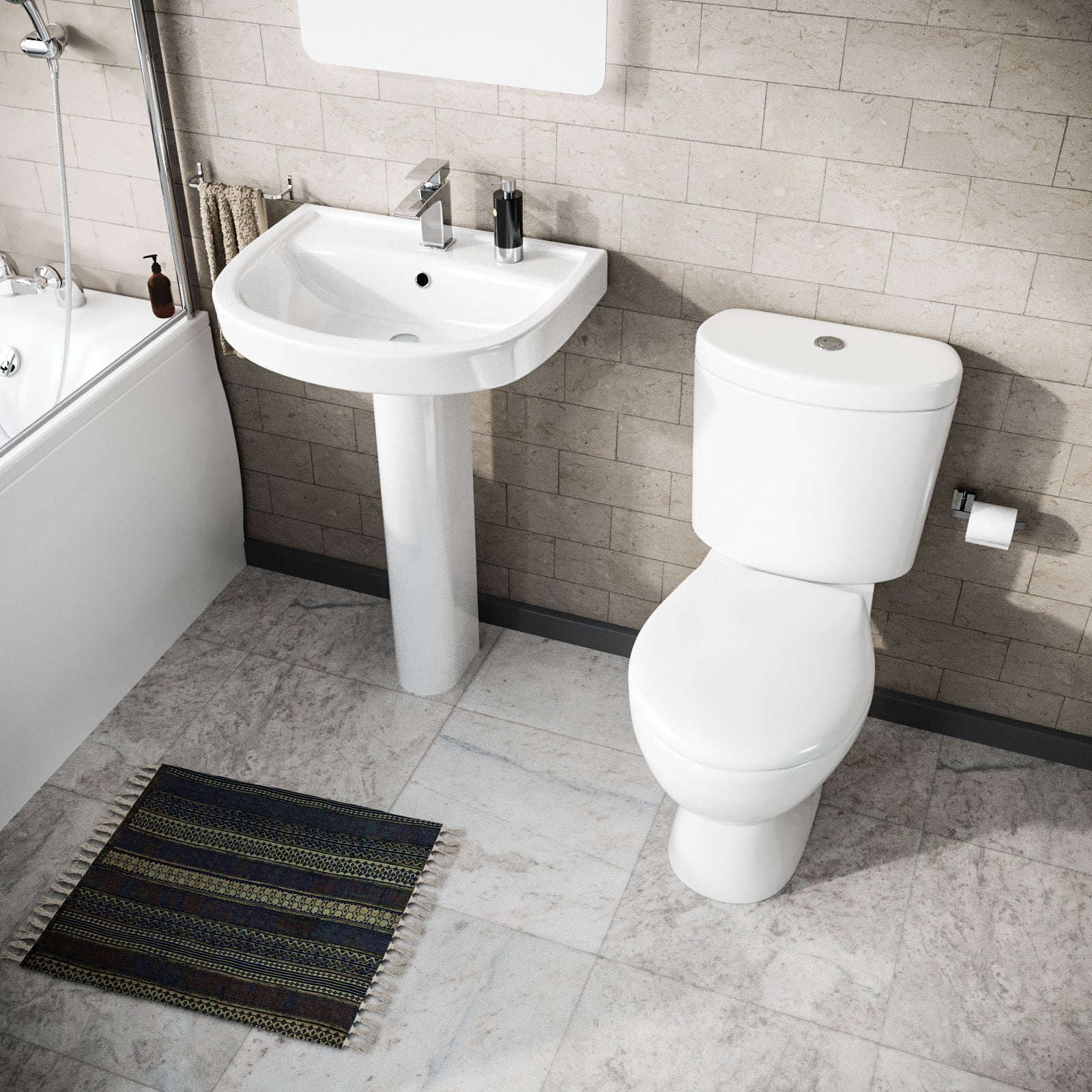 Cloakroom Close Coupled Toilet & 550mm Full Pedestal Basin White