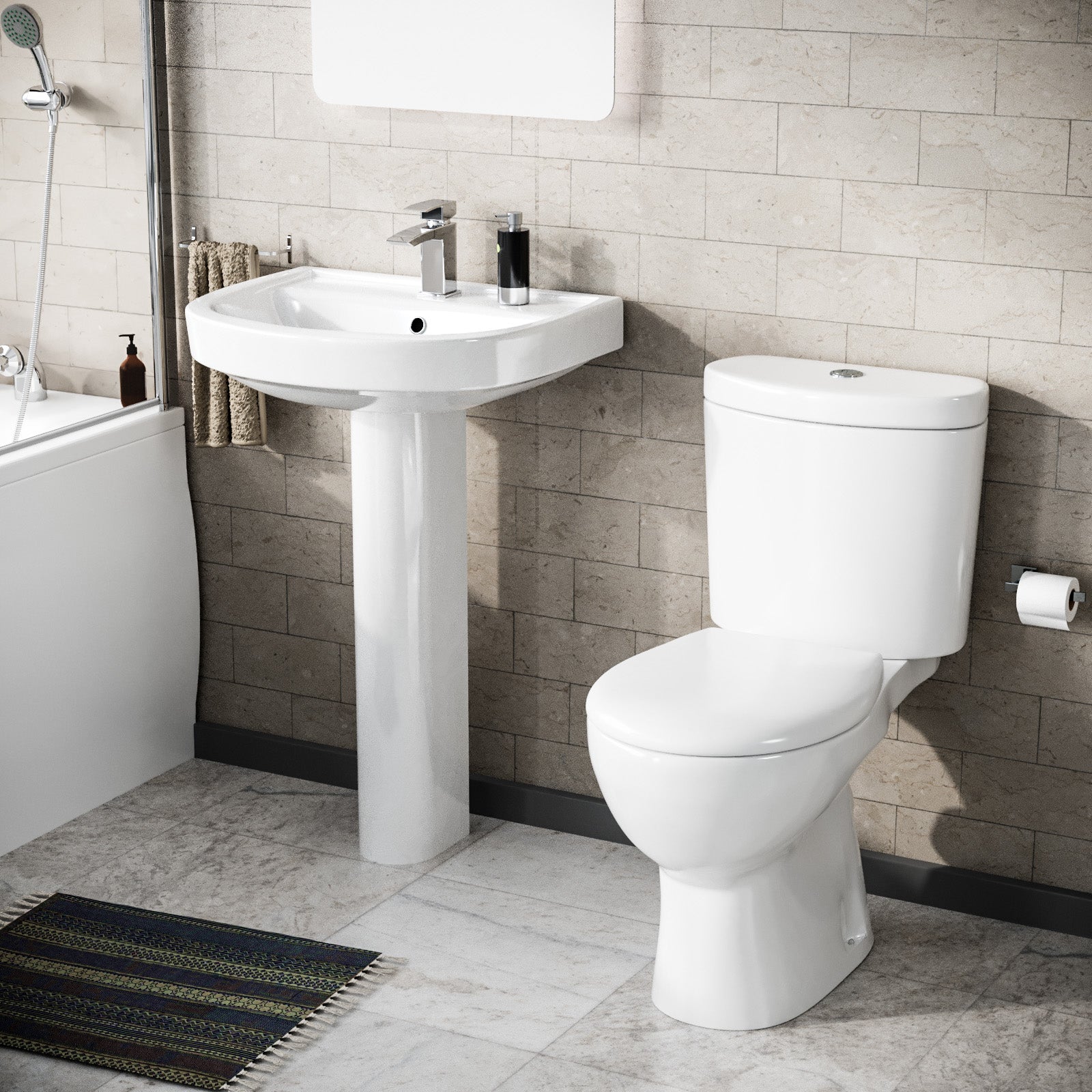 Cloakroom Close Coupled Toilet & 550mm Full Pedestal Basin White