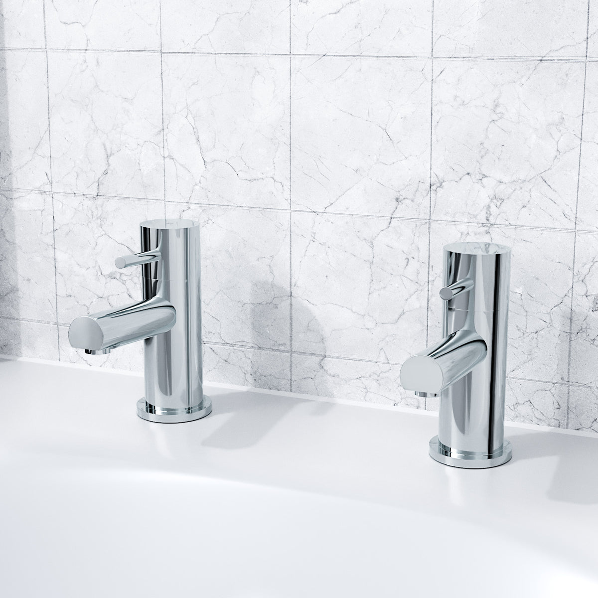 Marc Modern Chrome Deck Mounted Hot & Cold Twin Bath Filler Taps
