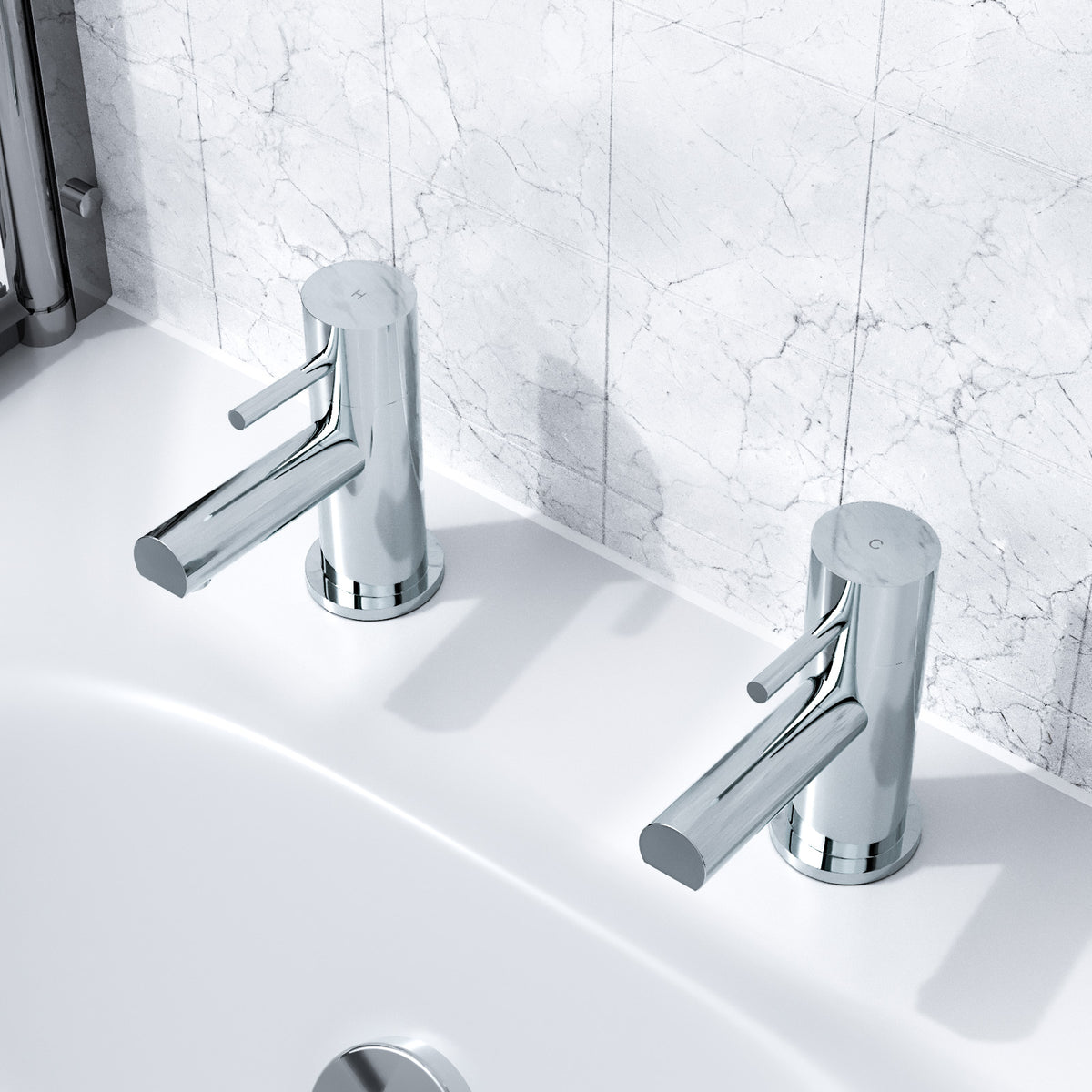 Marc Modern Chrome Deck Mounted Hot & Cold Twin Bath Filler Taps
