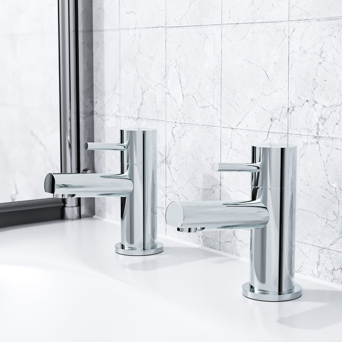 Marc Modern Chrome Deck Mounted Hot & Cold Twin Bath Filler Taps