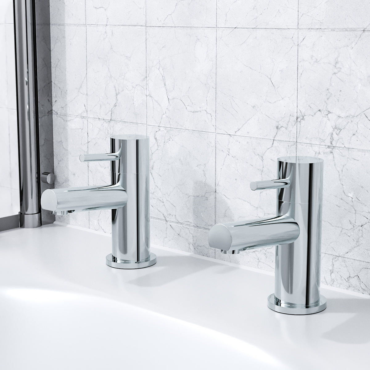 Marc Modern Chrome Deck Mounted Hot & Cold Twin Bath Filler Taps