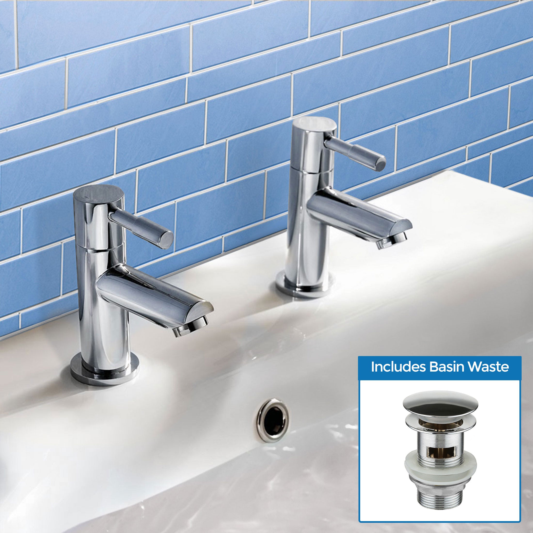 Marc Cloakroom Chrome Single Pair Of Hot And Cold Basin Sink Taps