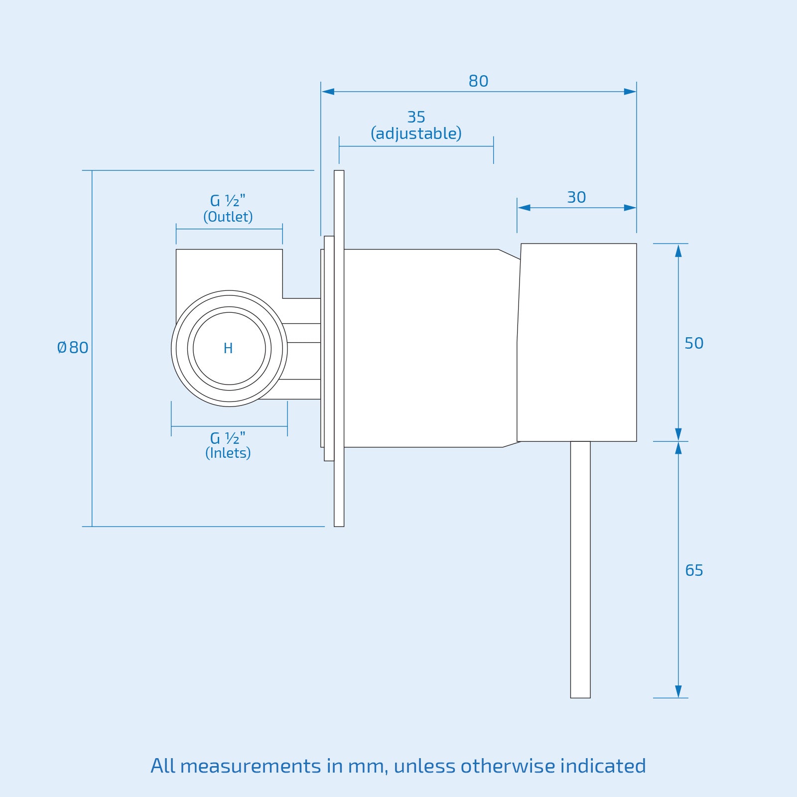 Apex Wall Mounted Round Concealed Manual Mixer Valve 1/2" Hot And Cold