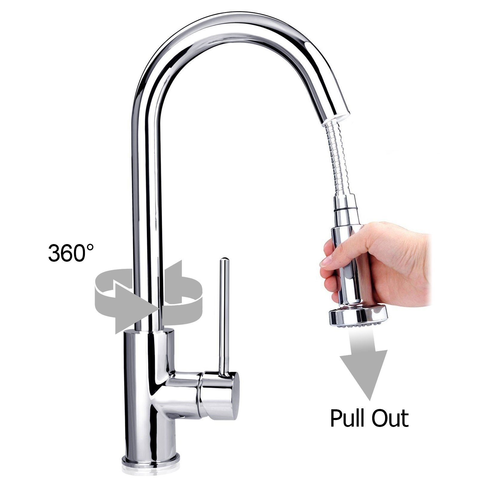 Tims Modern Single Lever Pull Out Kitchen Brass Mixer Tap Chrome Finished