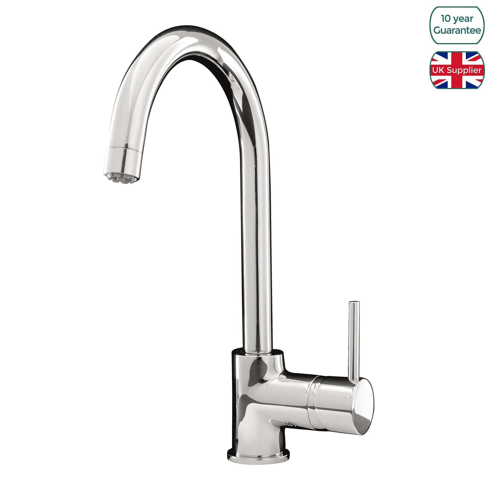 Victoria Chrome Kitchen Single Lever Sink Tap With 360 Swivel Curved Spout