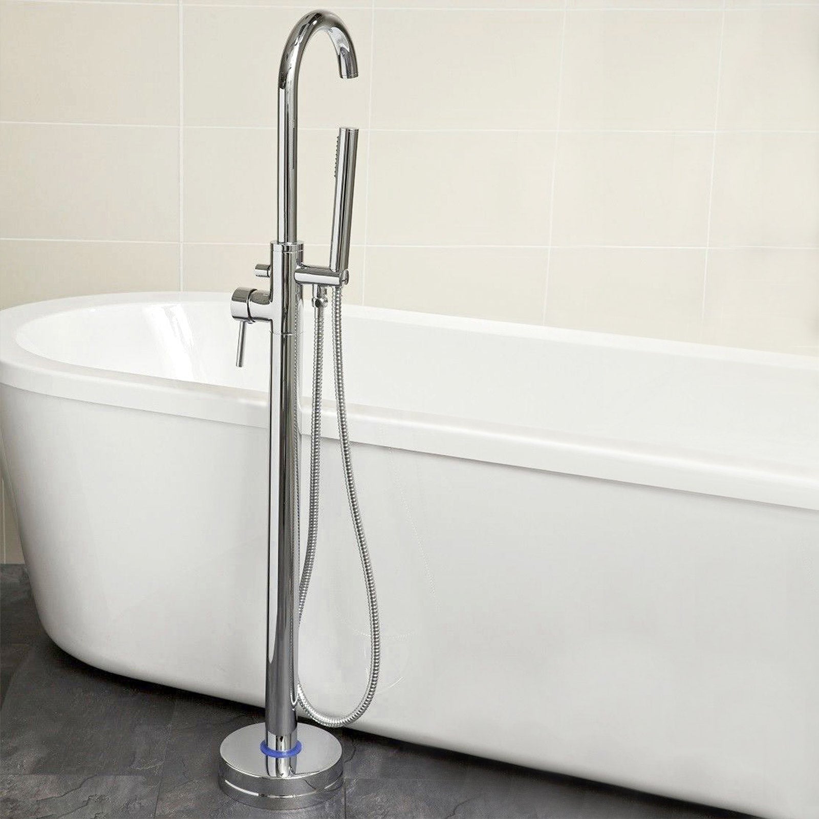 Marc Modern Chrome Round Floor Mounted Freestanding Bath Shower Mixer Tap