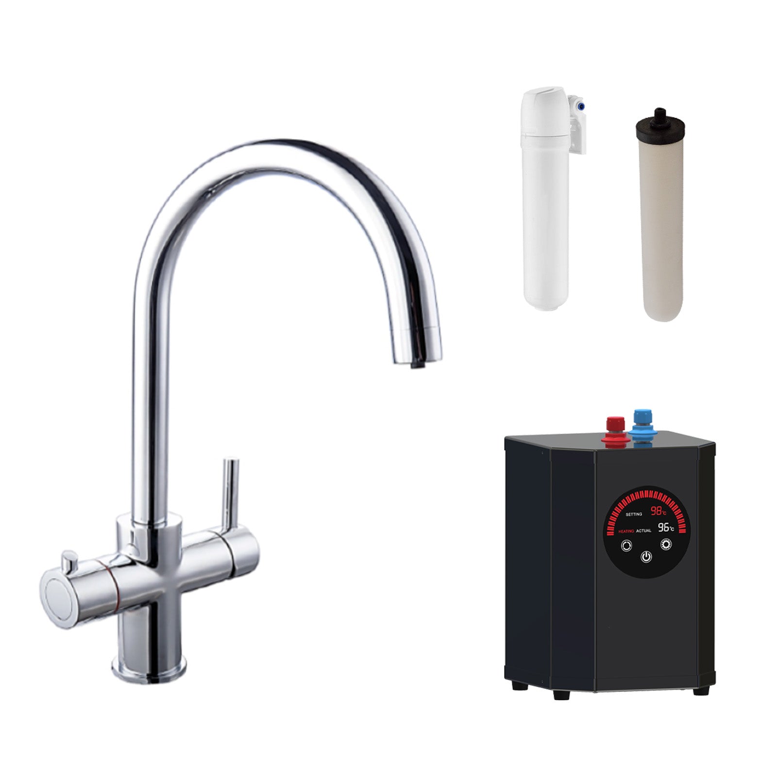 3 in 1 Single Lever Boiler Complete Kitchen Mixer Tap Set - Chrome