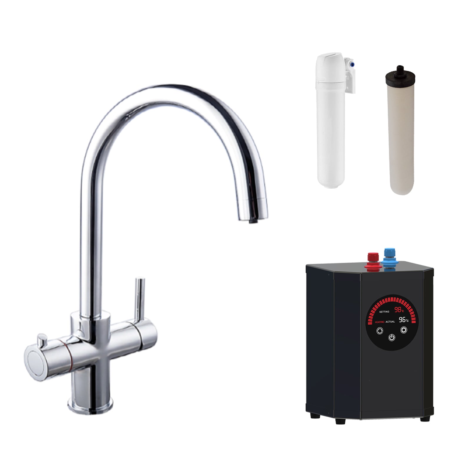 3 in 1 Single Lever Boiler Complete Kitchen Mixer Tap Set - Chrome