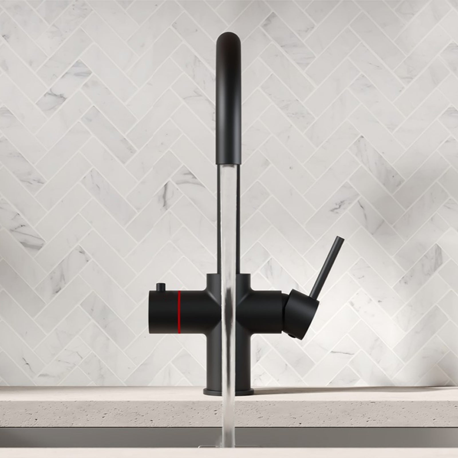3 in 1 Single Lever Boiler Complete Kitchen Mixer Tap Set - Matte Black