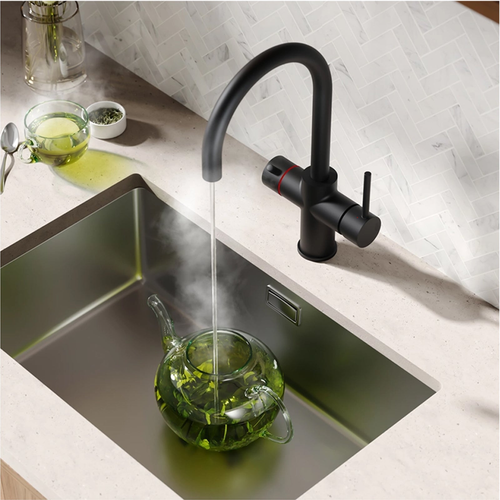 3 in 1 Single Lever Boiler Complete Kitchen Mixer Tap Set - Matte Black