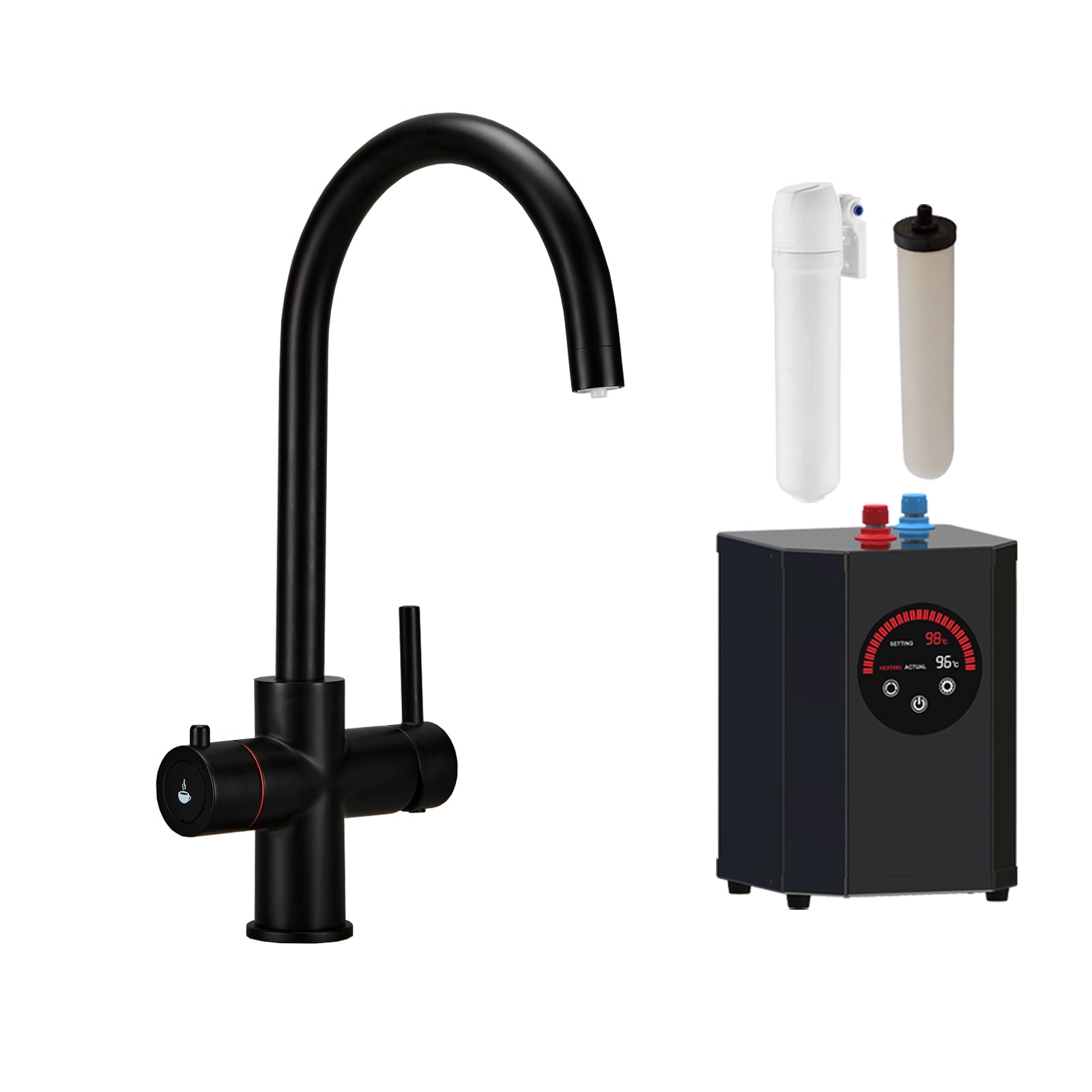 3 in 1 Single Lever Boiler Complete Kitchen Mixer Tap Set - Matte Black