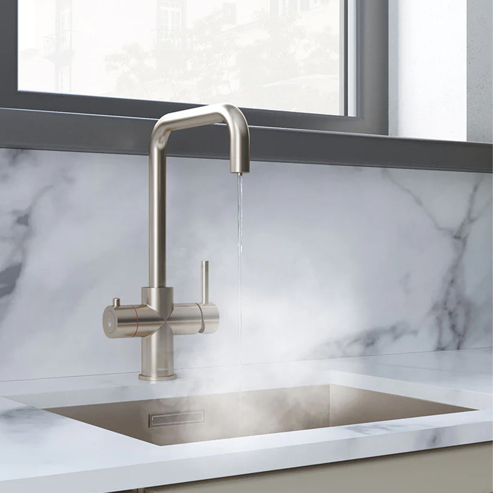 3 in 1 Single Lever Boiler Kitchen Mixer Tap Set - Brushed Nickel