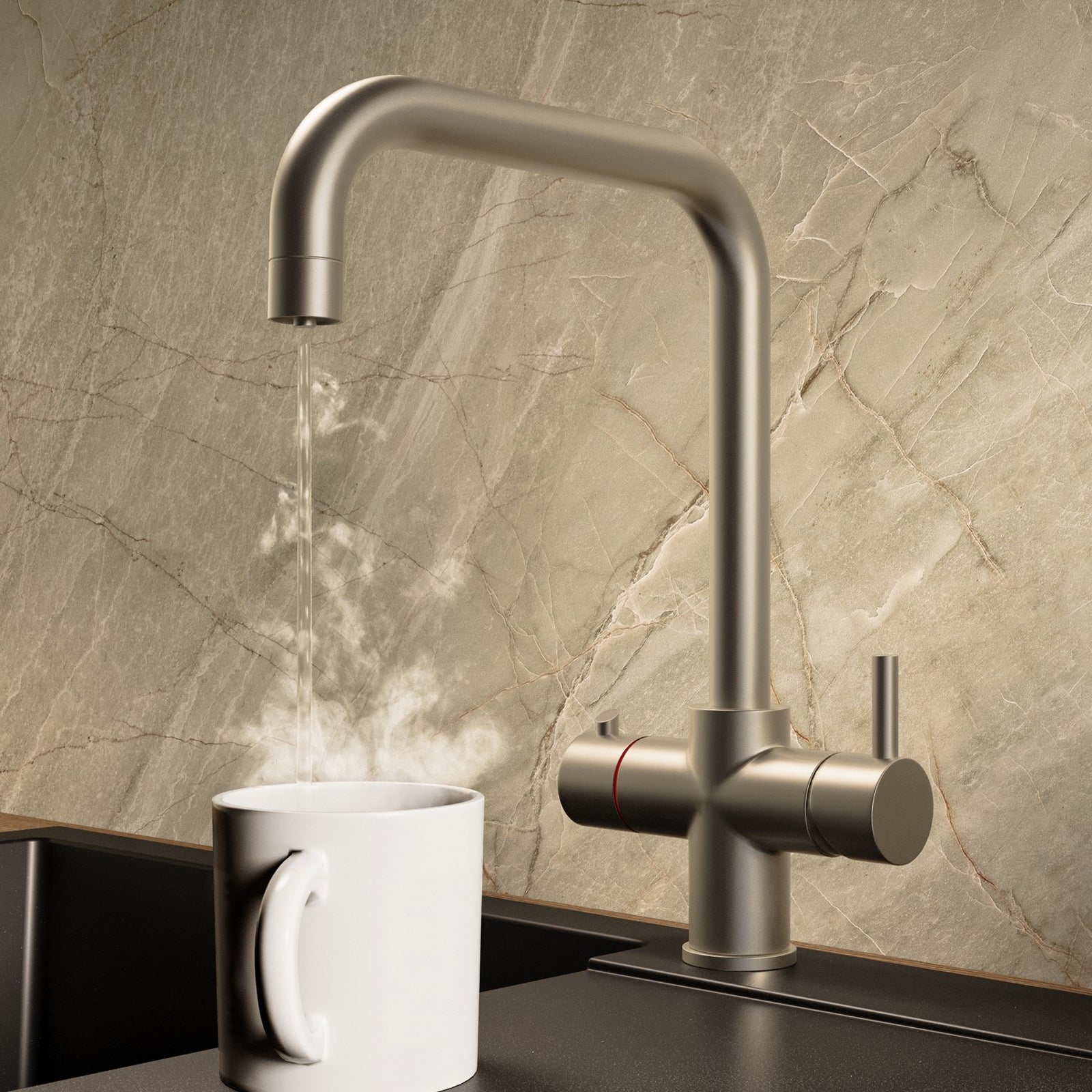 3 in 1 Single Lever Boiler Kitchen Mixer Tap Set - Brushed Nickel
