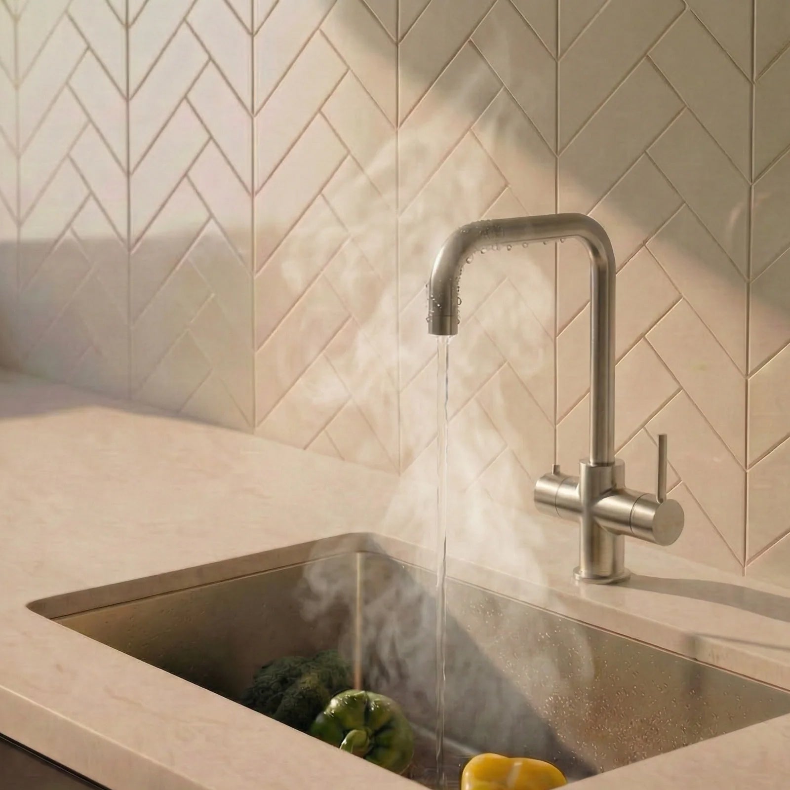 3 in 1 Single Lever Boiler Kitchen Mixer Tap Set - Brushed Nickel