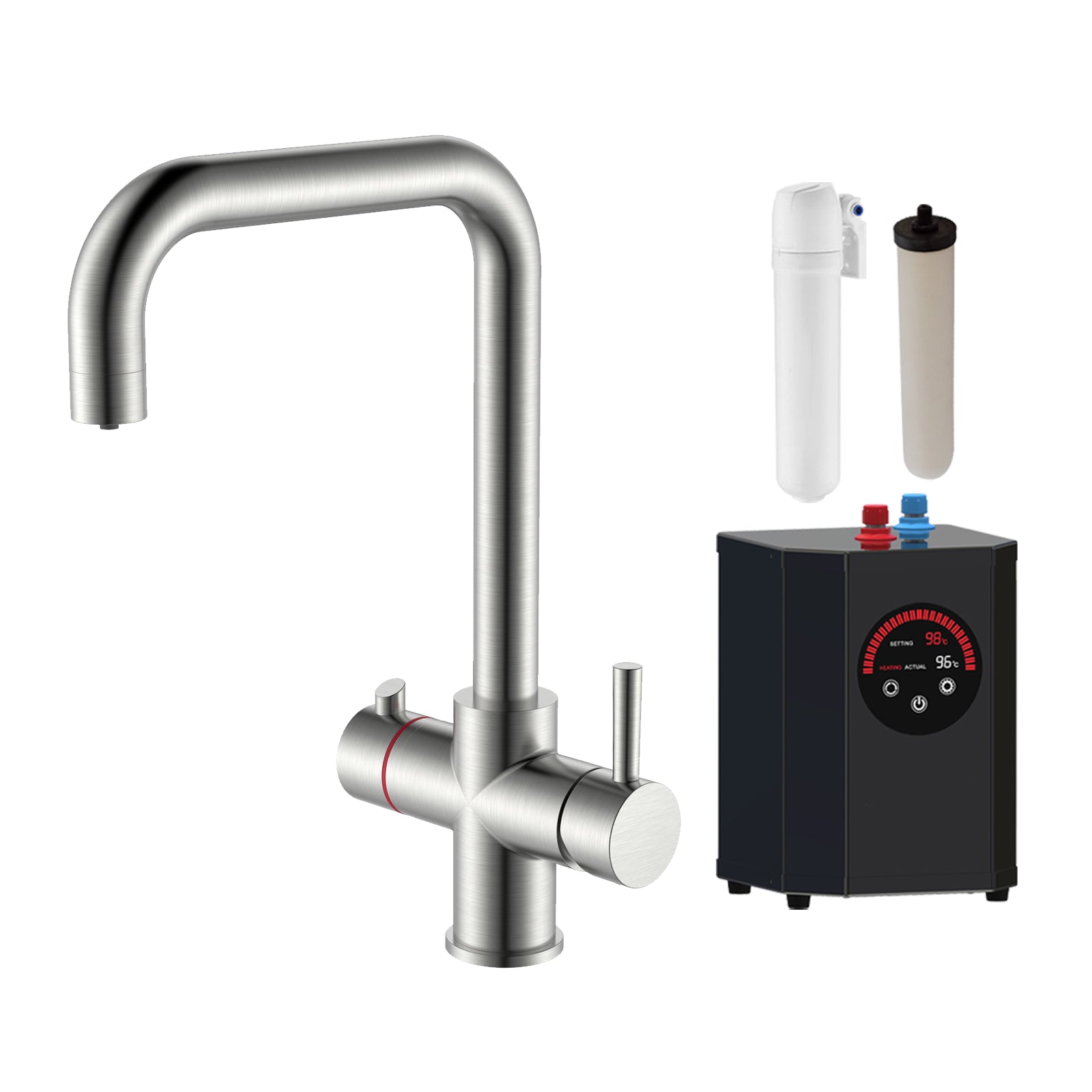 3 in 1 Single Lever Boiler Kitchen Mixer Tap Set - Brushed Nickel
