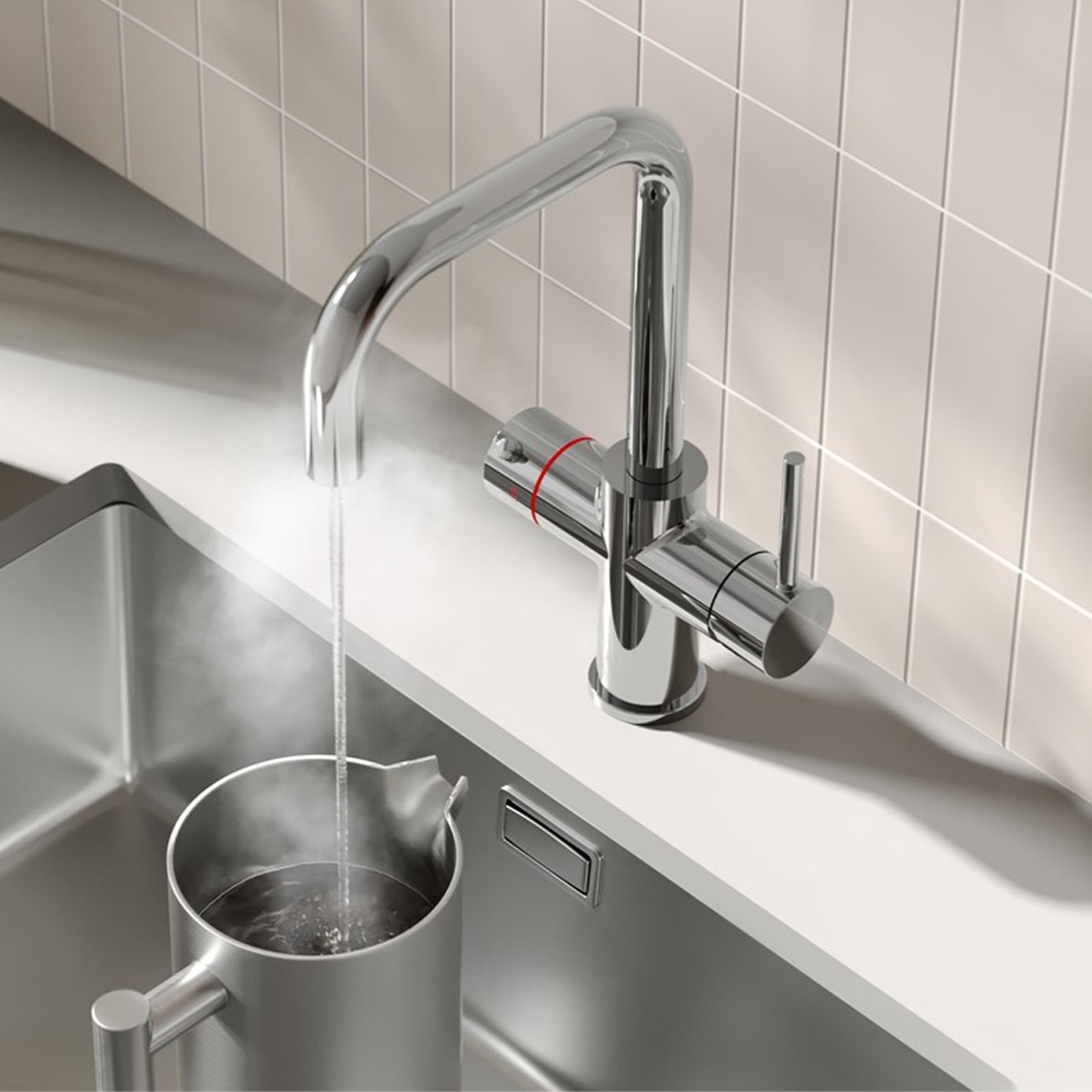 3 in 1 Single Lever Boiler Kitchen Mixer Chrome Tap Set