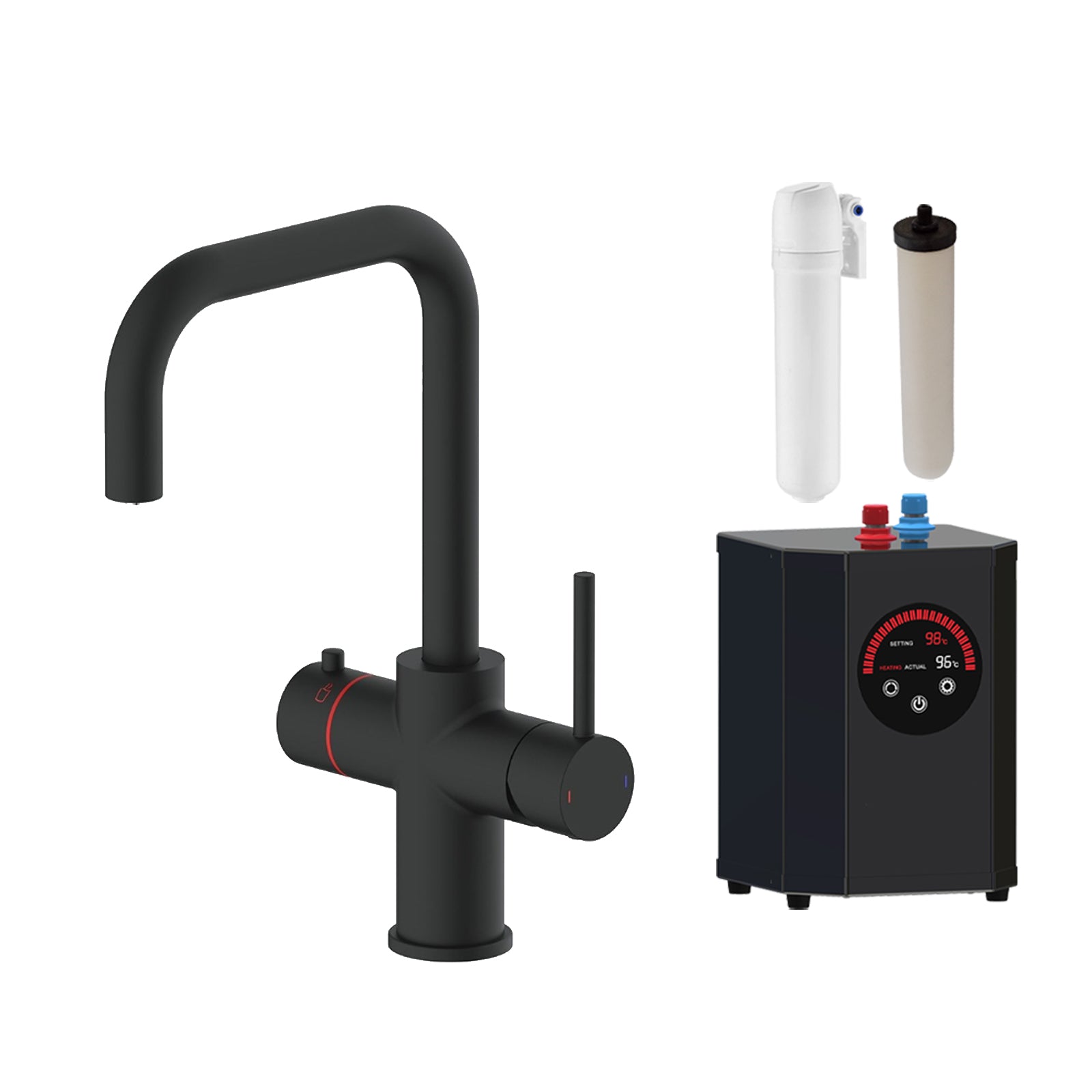 3 in 1 Single Lever Boiler Kitchen Mixer Matte Black Tap Set