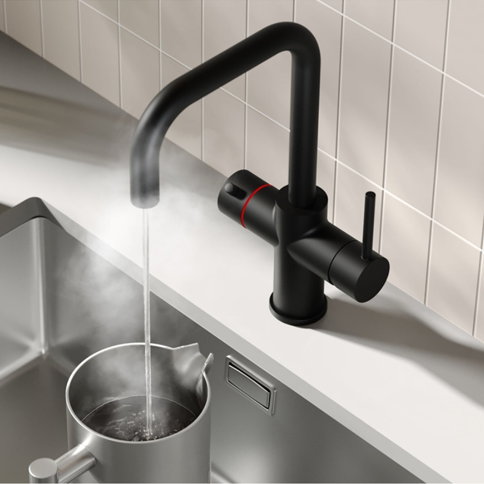 3 in 1 Single Lever Boiler Kitchen Mixer Matte Black Tap Set