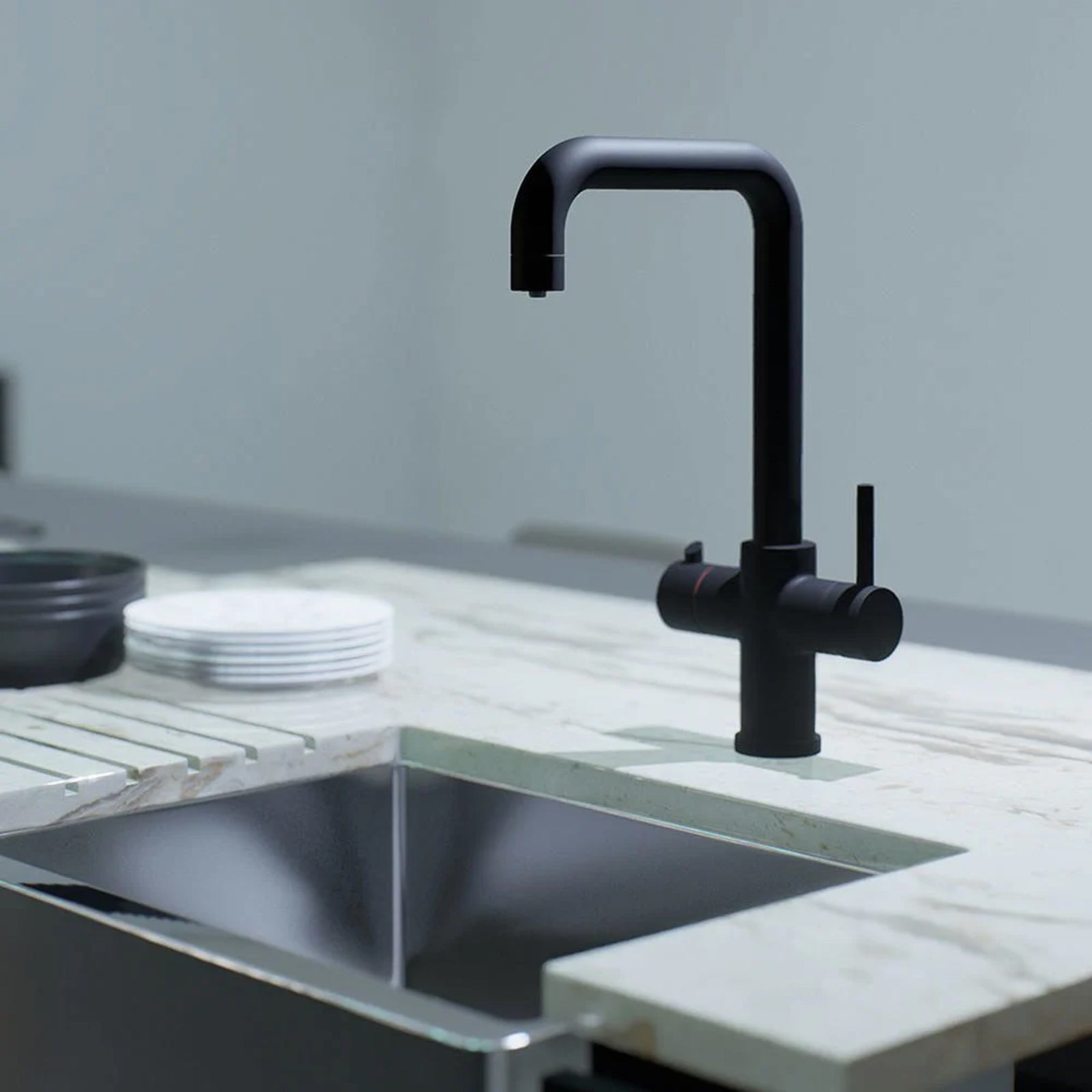 3 in 1 Single Lever Boiler Kitchen Mixer Matte Black Tap Set
